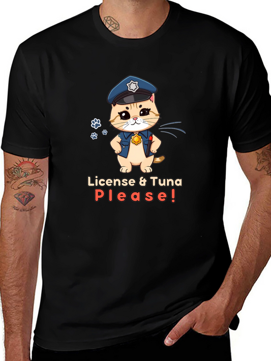 Funny Police Cat T-Shirt - License & Tuna Please!