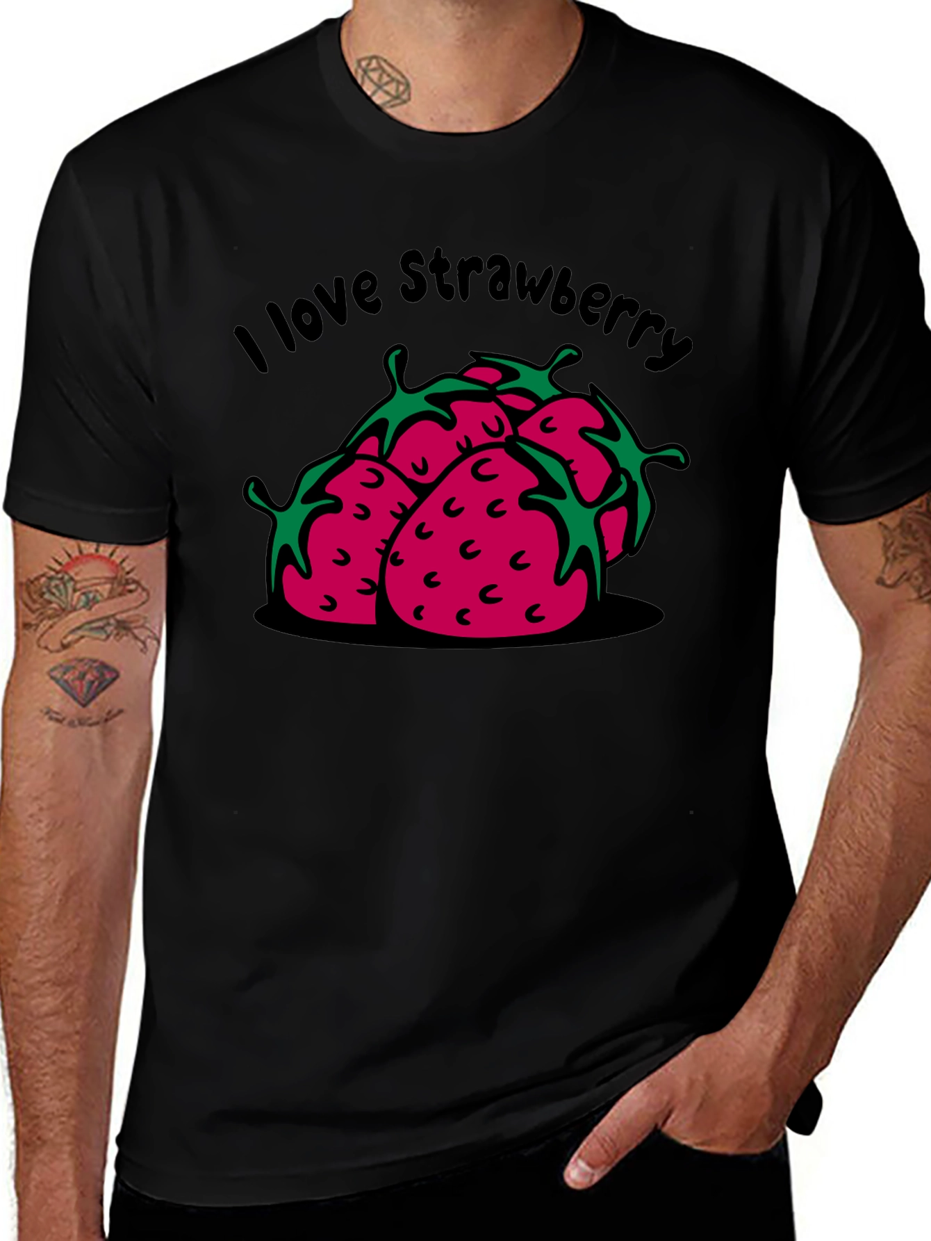 I Love Strawberry Black Graphic T-Shirt
