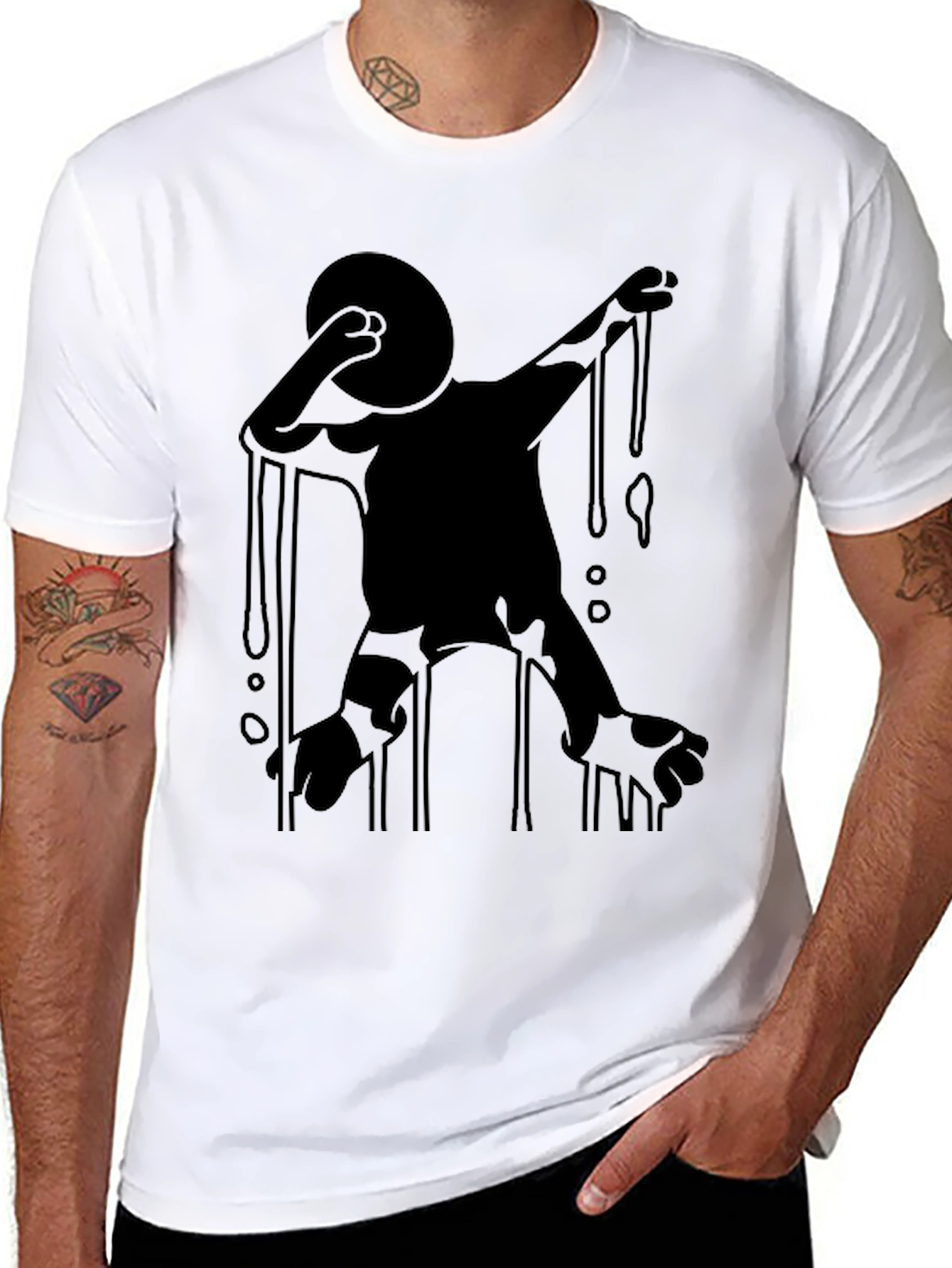 Abstract Dripping Figure Black Graphic Tee