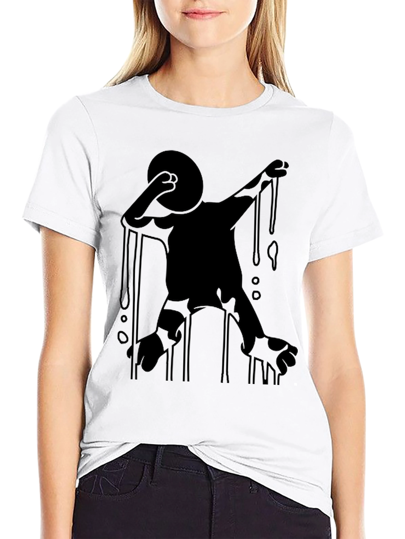 Abstract Dripping Figure Black Graphic Tee