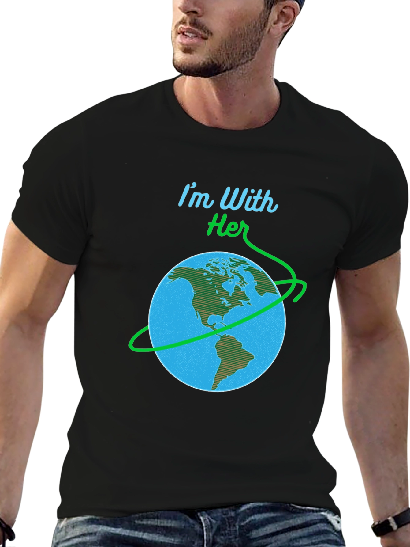 Im With Her Earth Graphic Black T-Shirt