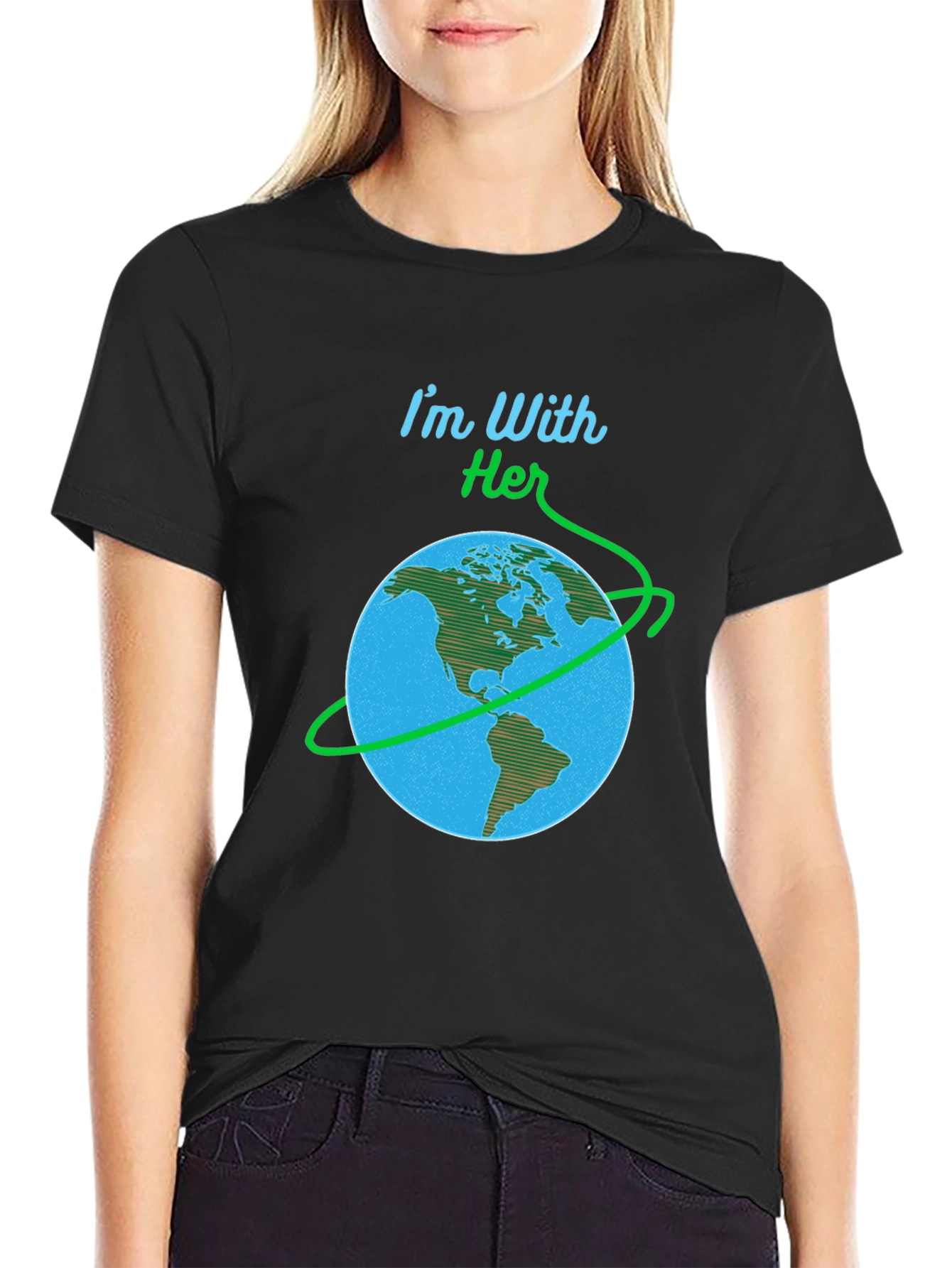 Im With Her Earth Graphic Black T-Shirt