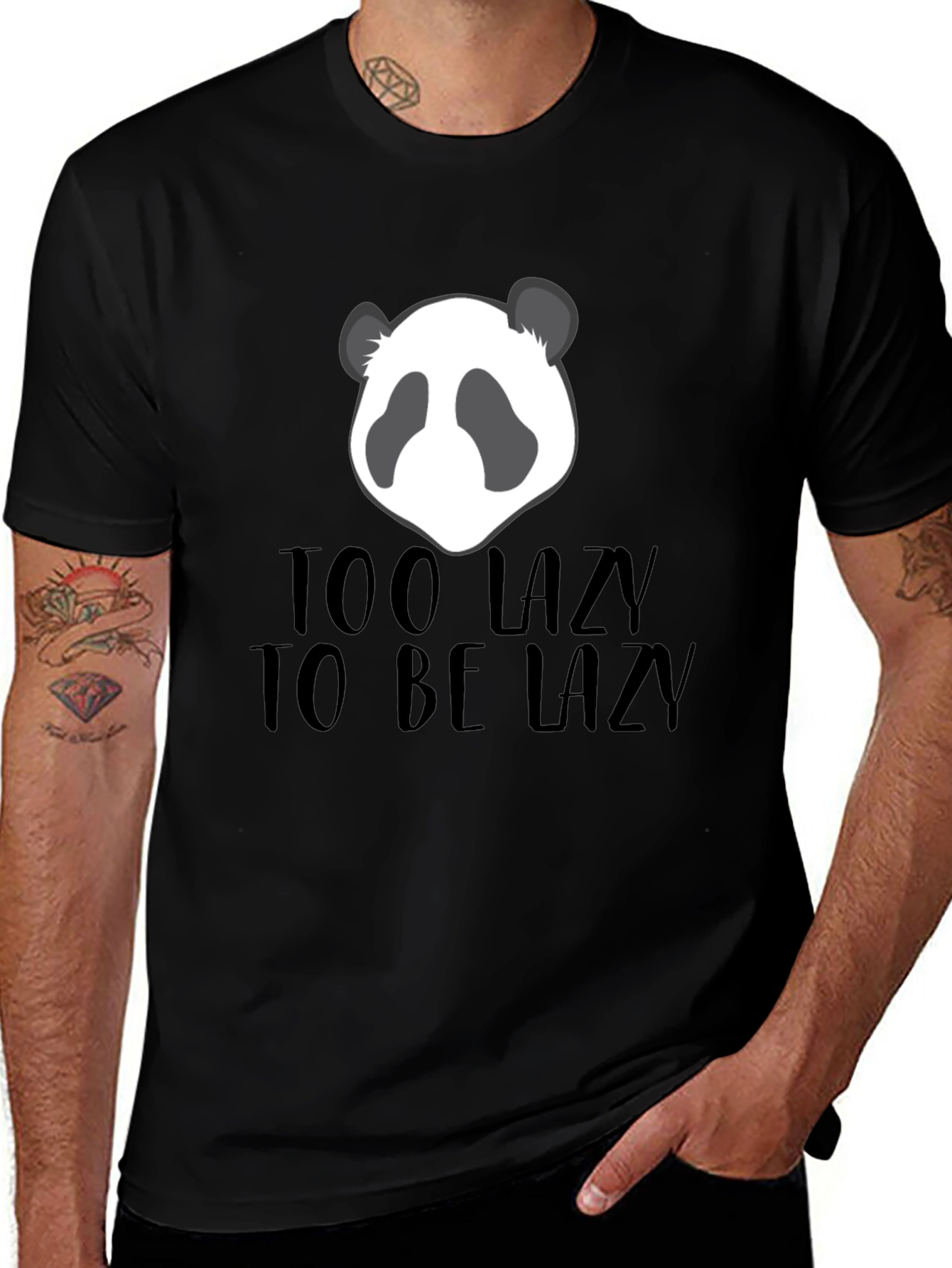 Too Lazy Panda Graphic Tee - Mens Black T-Shirt