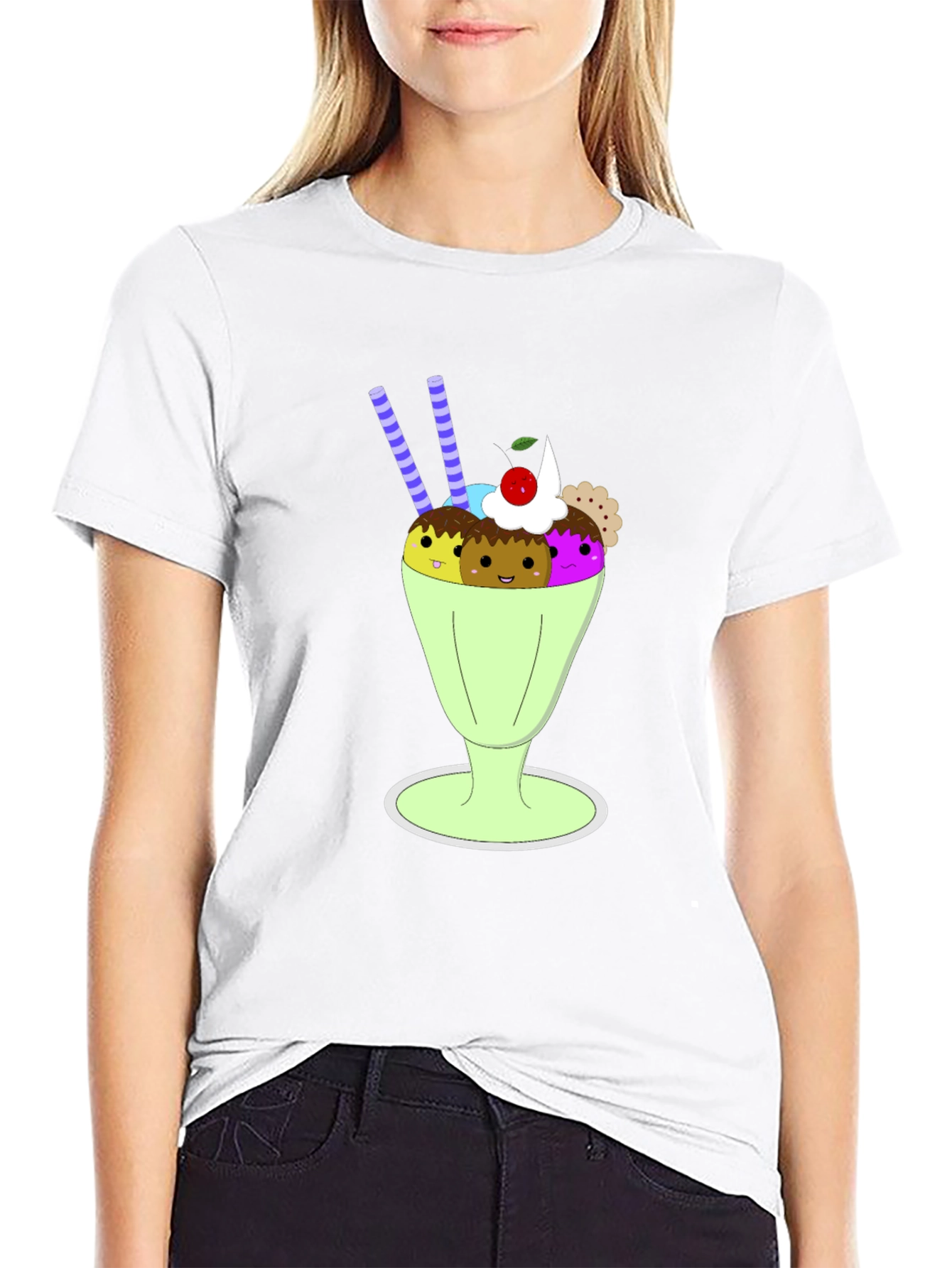 Fun Cartoon Ice Cream Sundae Graphic Tee