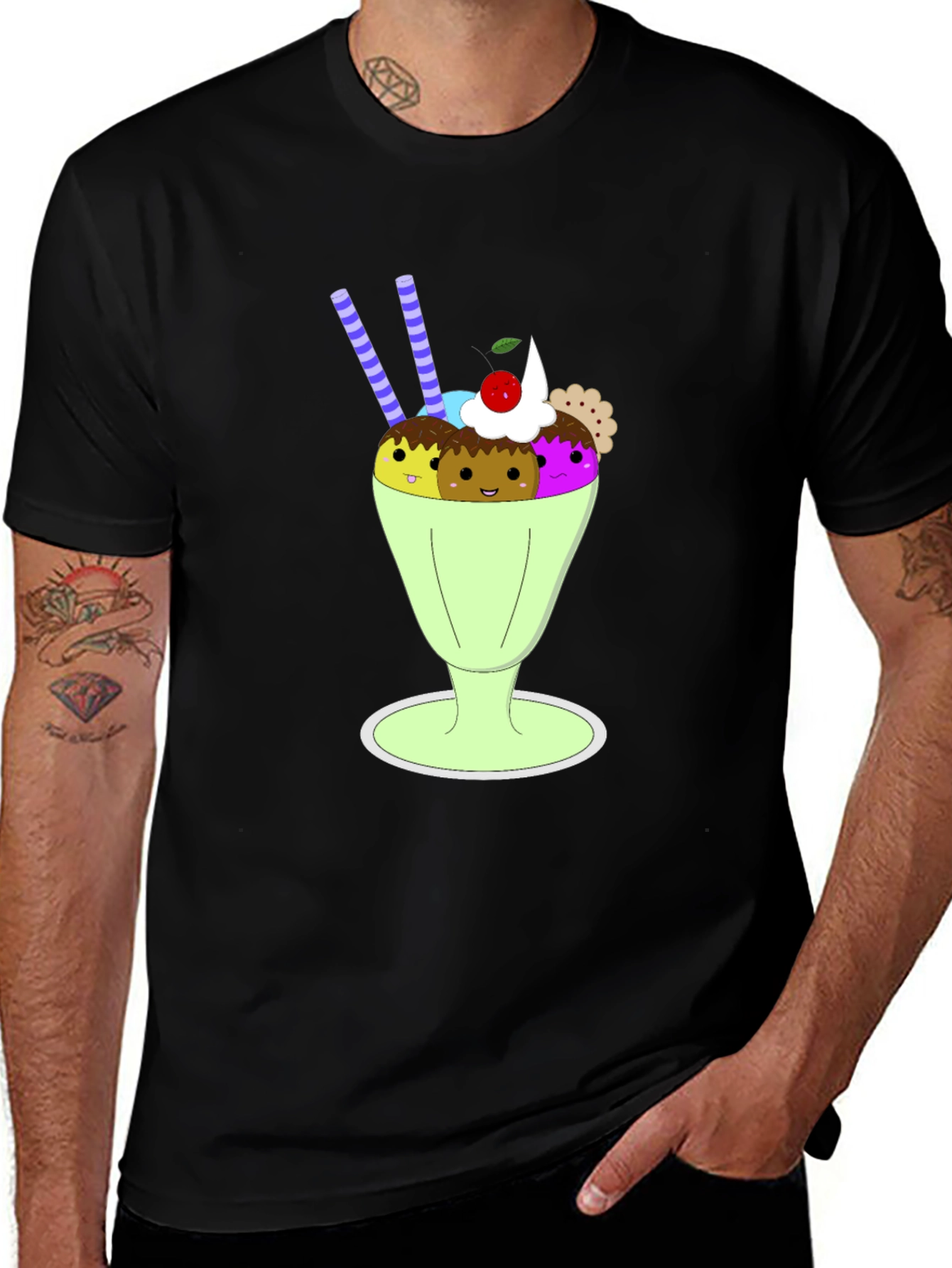 Fun Cartoon Ice Cream Sundae Graphic Tee