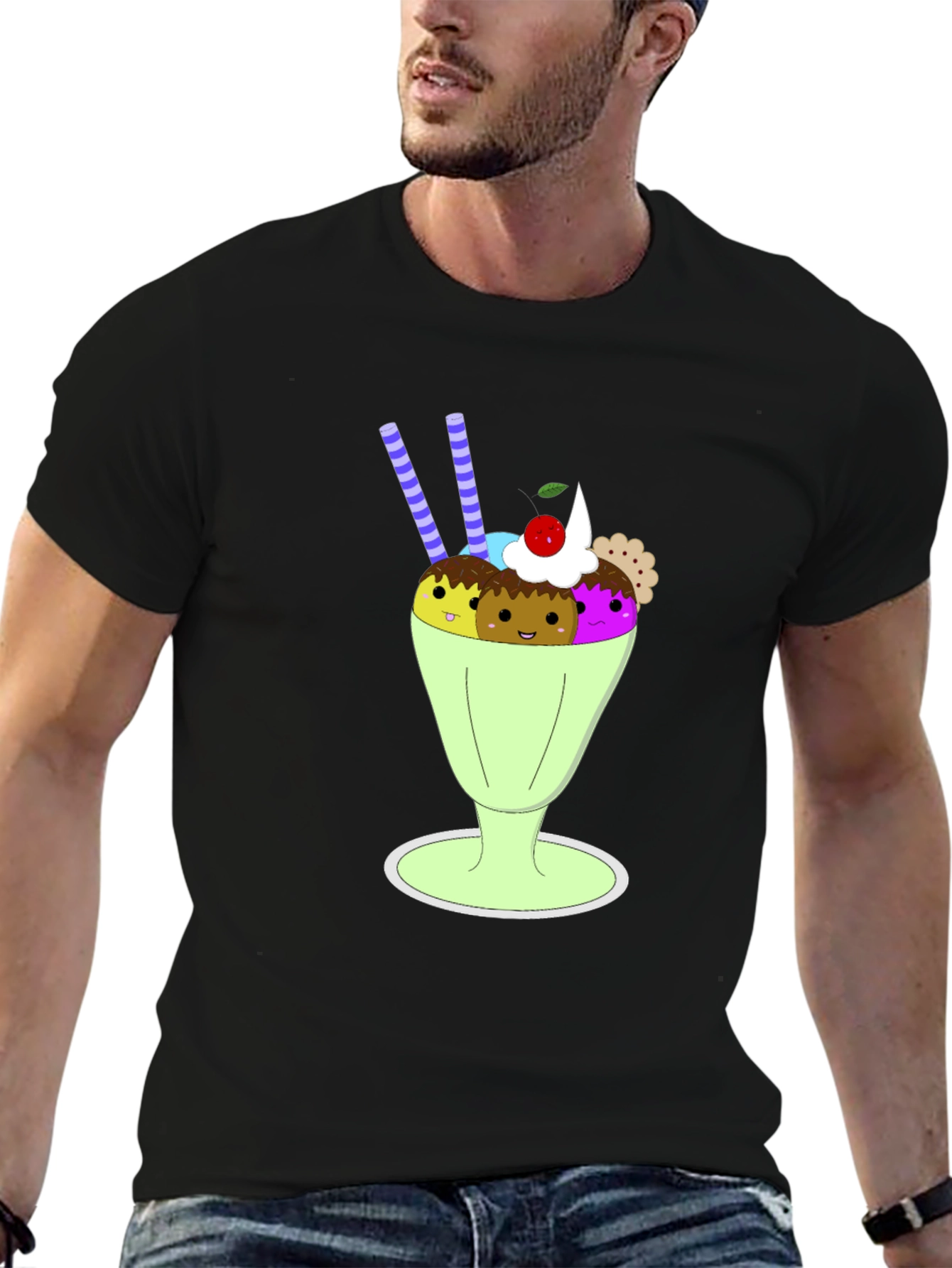 Fun Cartoon Ice Cream Sundae Graphic Tee