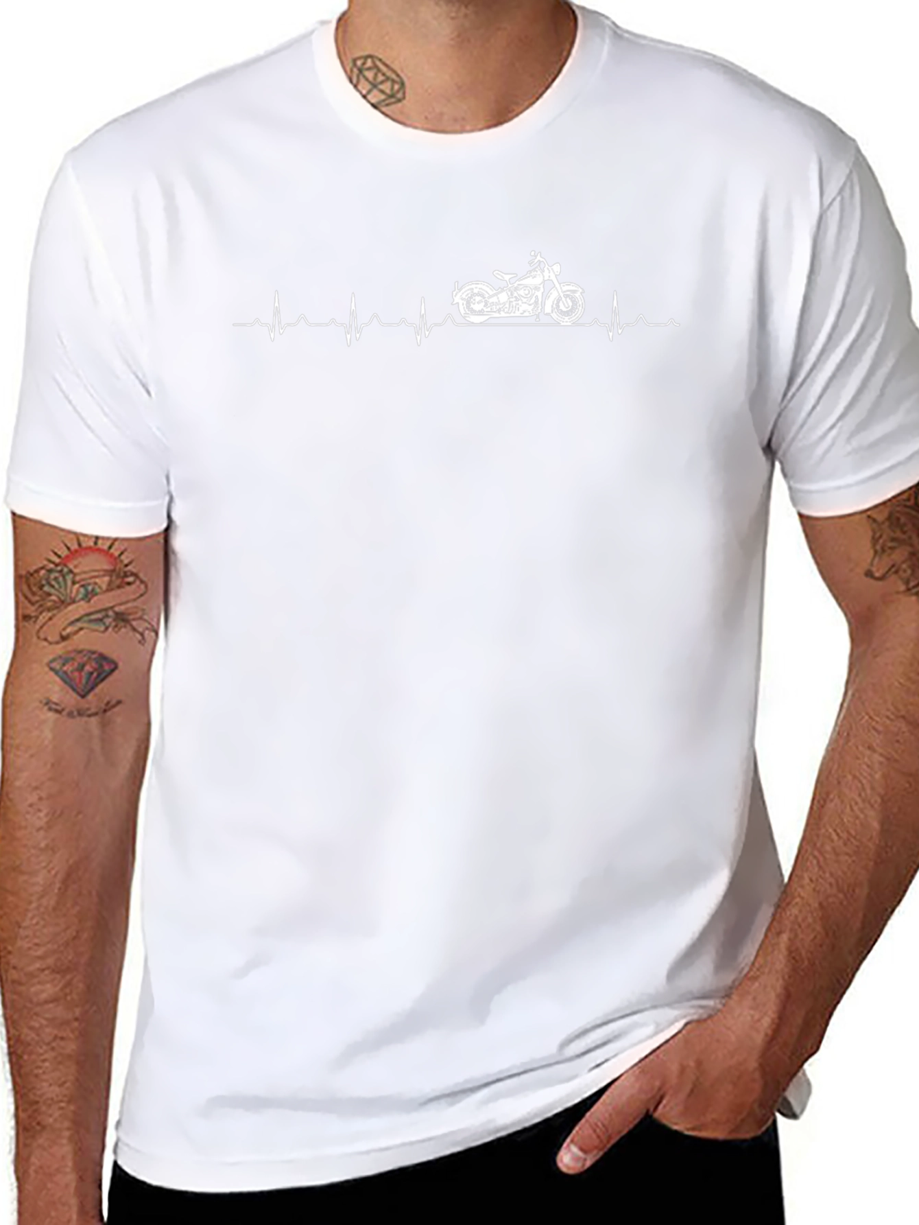 Motorcycle Heartbeat Graphic Tee - Black