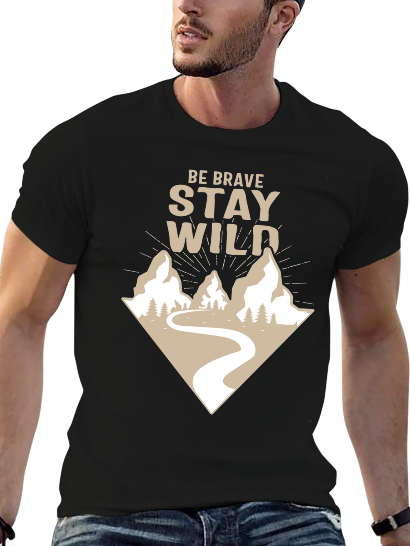 Be Brave Stay Wild Adventure Graphic Tee - Black