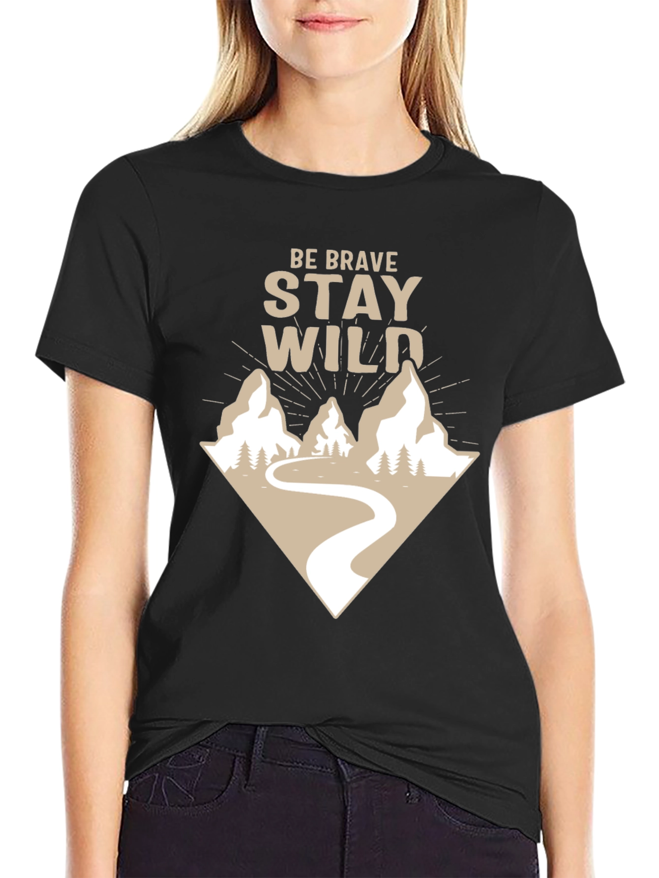 Be Brave Stay Wild Adventure Graphic Tee - Black