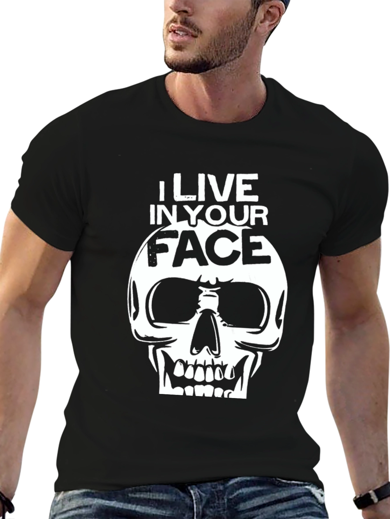 I Live In Your Face Skull T-Shirt