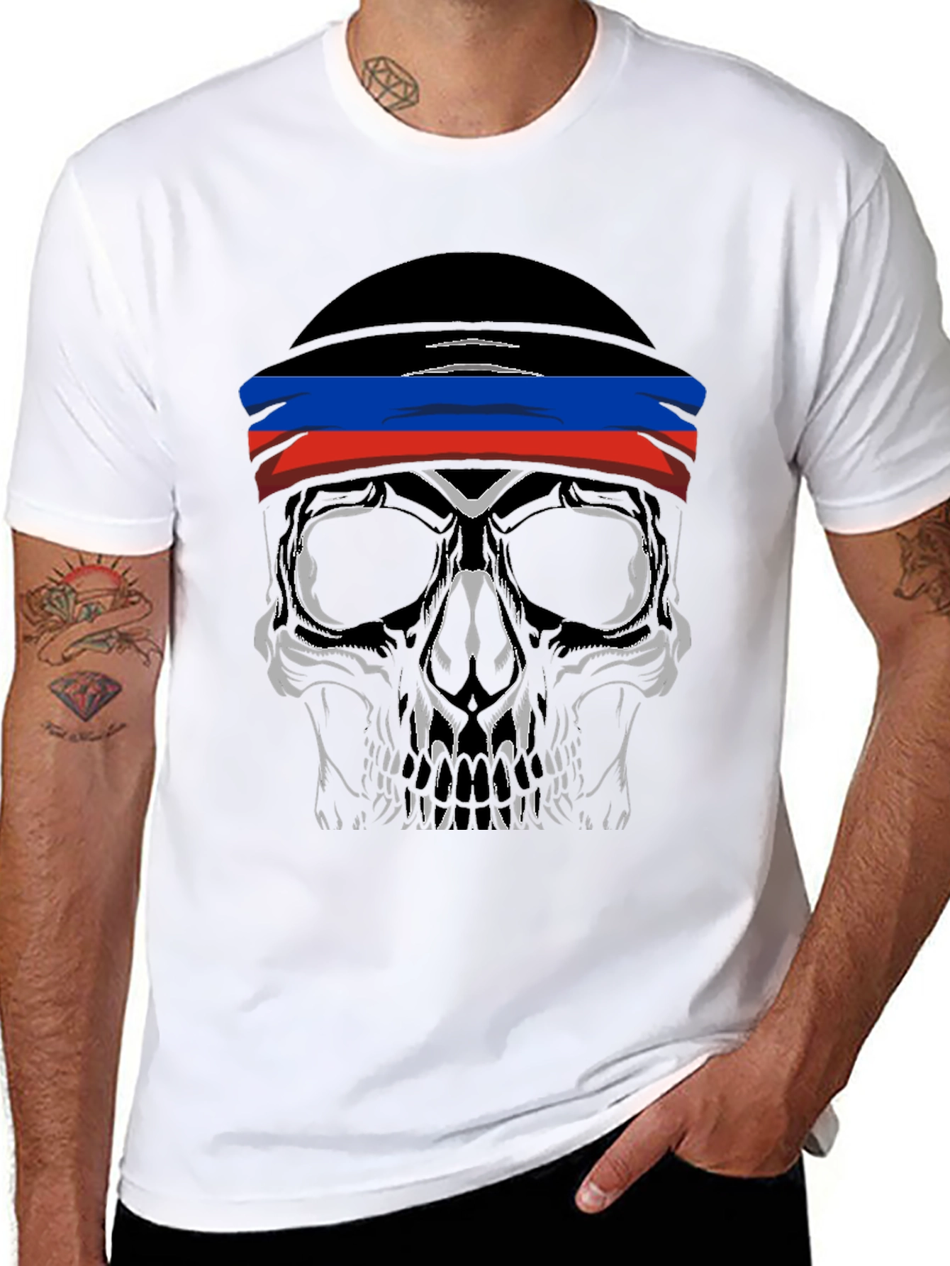 Skull with DPR Flag Headband Black T-Shirt