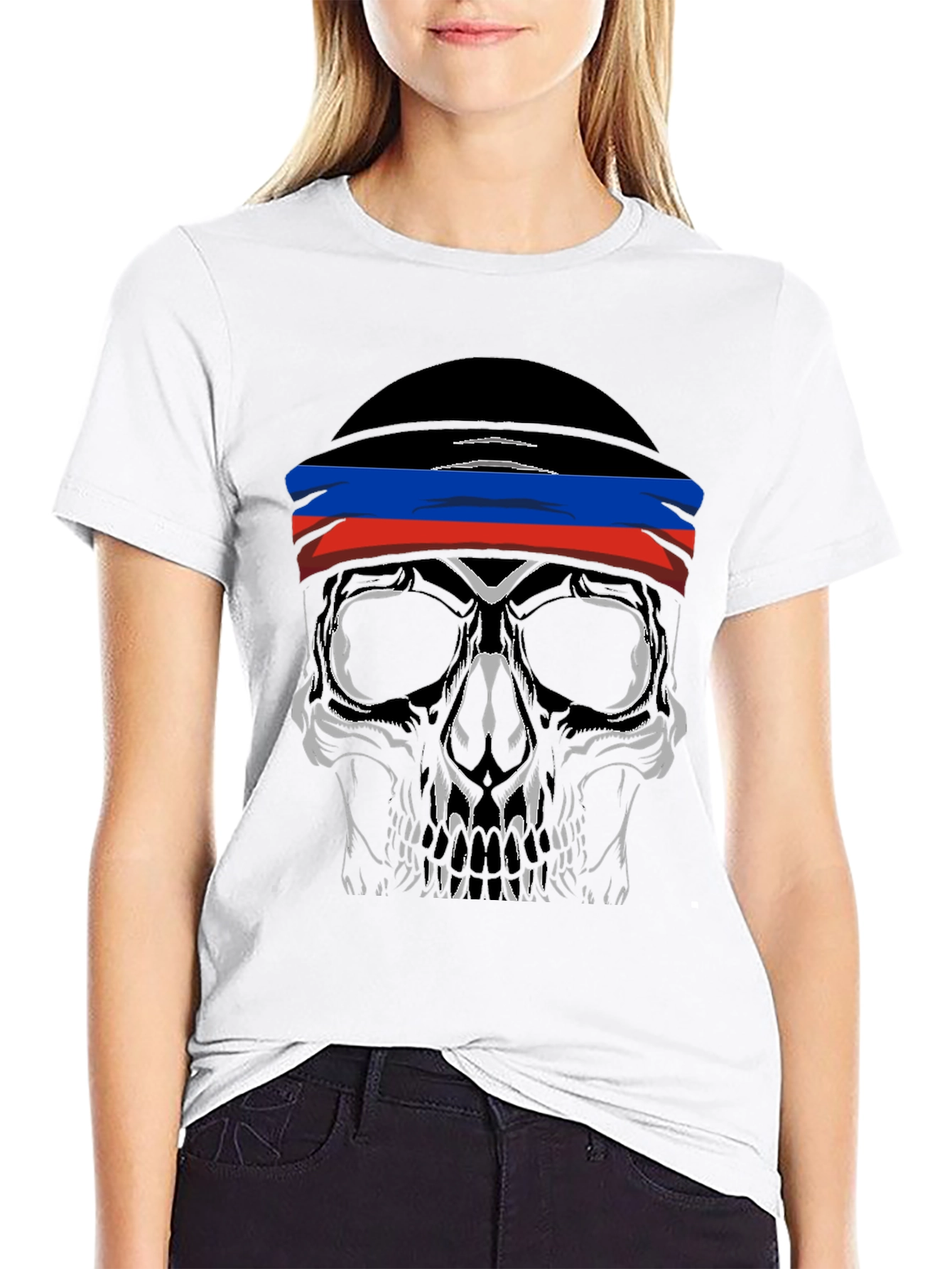 Skull with DPR Flag Headband Black T-Shirt