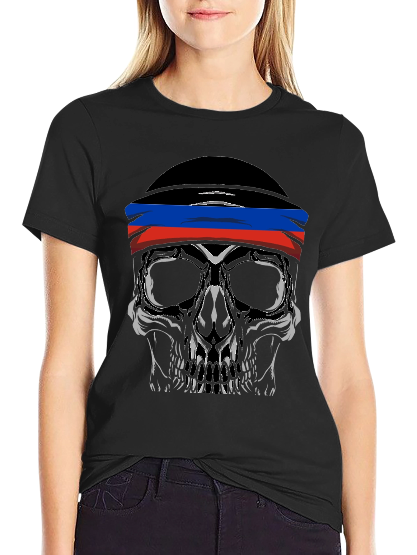 Skull with DPR Flag Headband Black T-Shirt