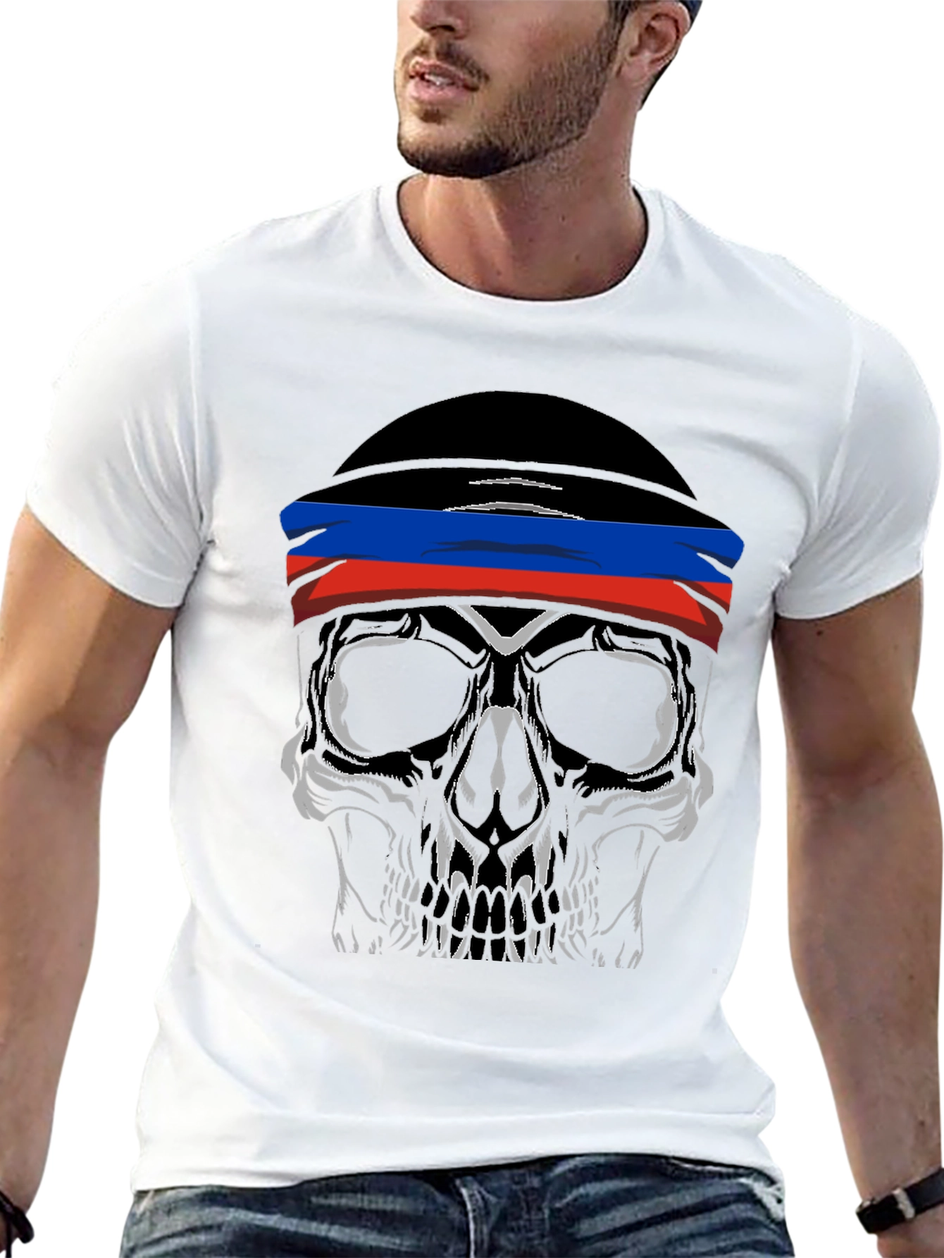 Skull with DPR Flag Headband Black T-Shirt