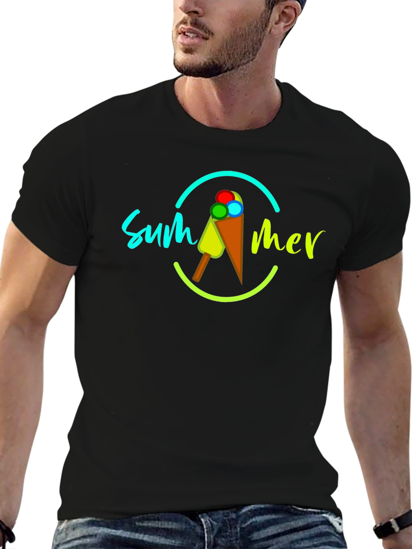 Summer Ice Cream Graphic Tee - Mens Black T-Shirt