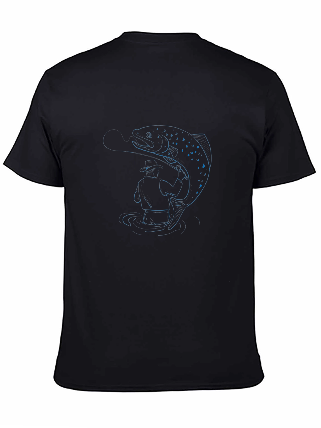 Fisherman and Trout Graphic T-Shirt - Black