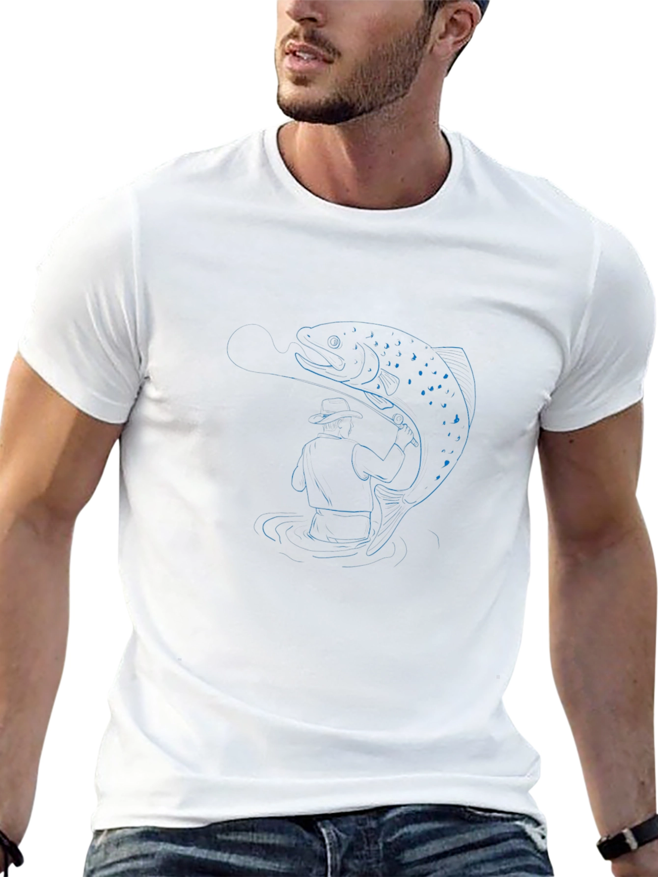 Fisherman and Trout Graphic T-Shirt - Black