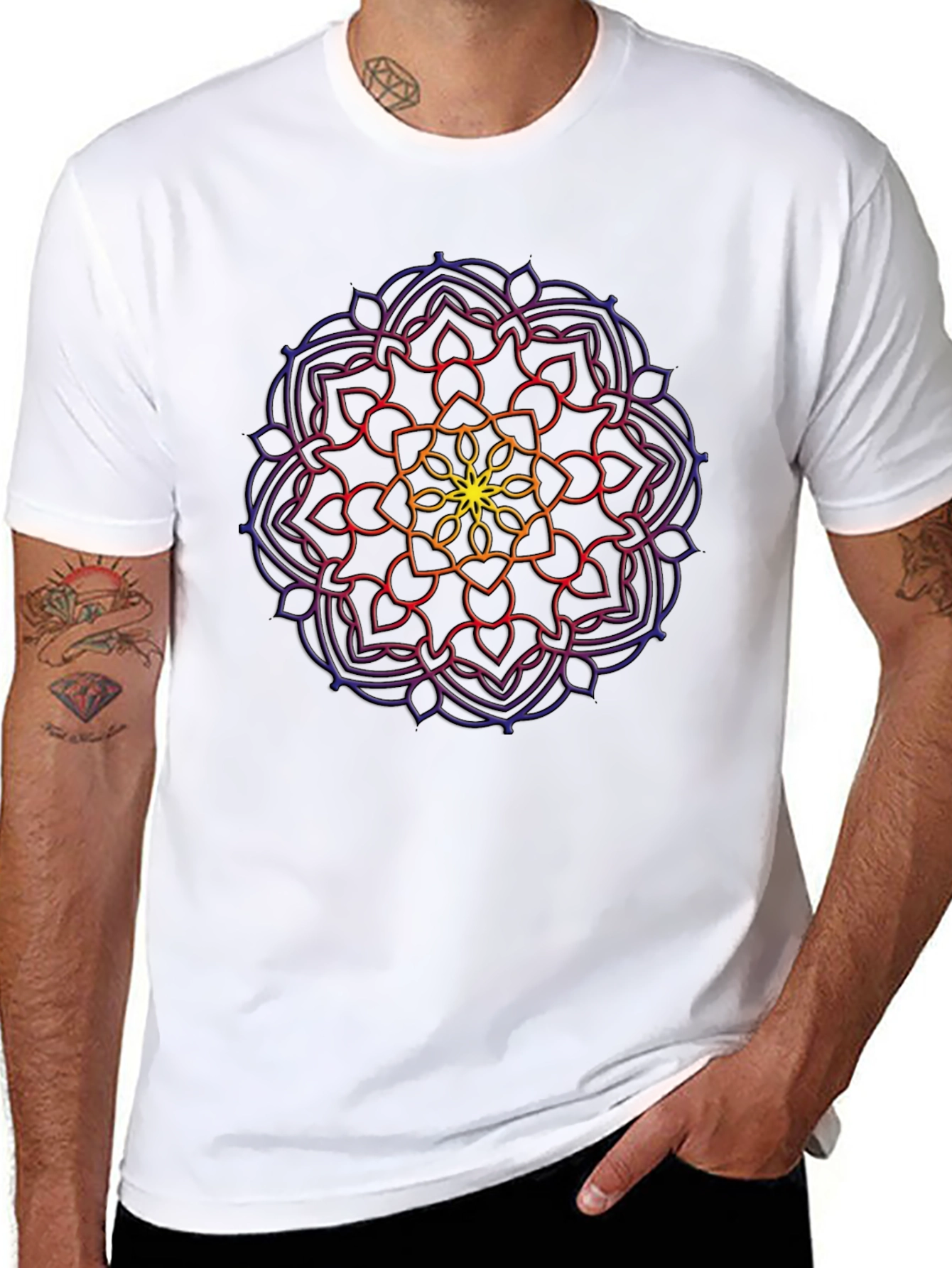 Mens Mandala Graphic Print Crew Neck T-Shirt