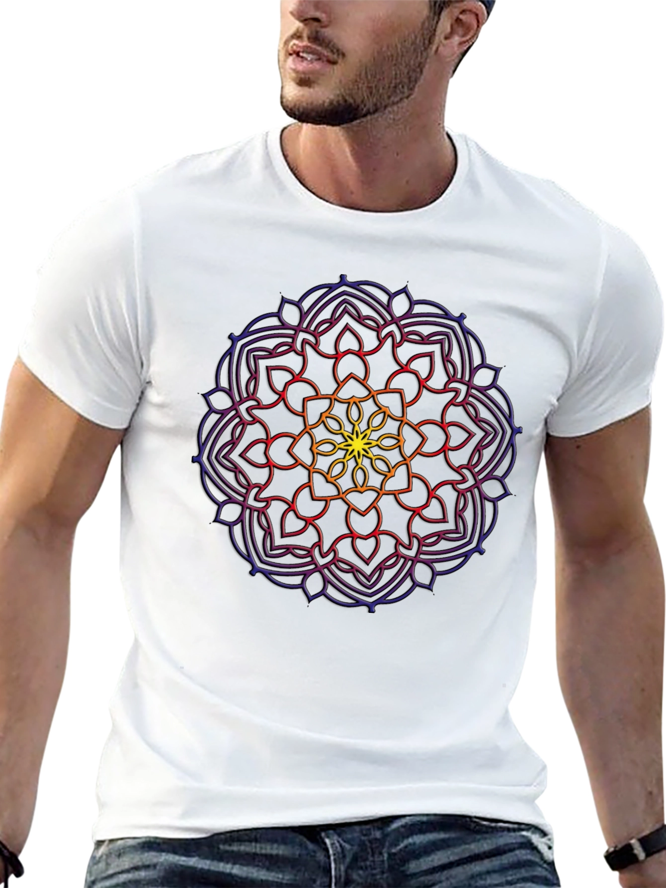 Mens Mandala Graphic Print Crew Neck T-Shirt