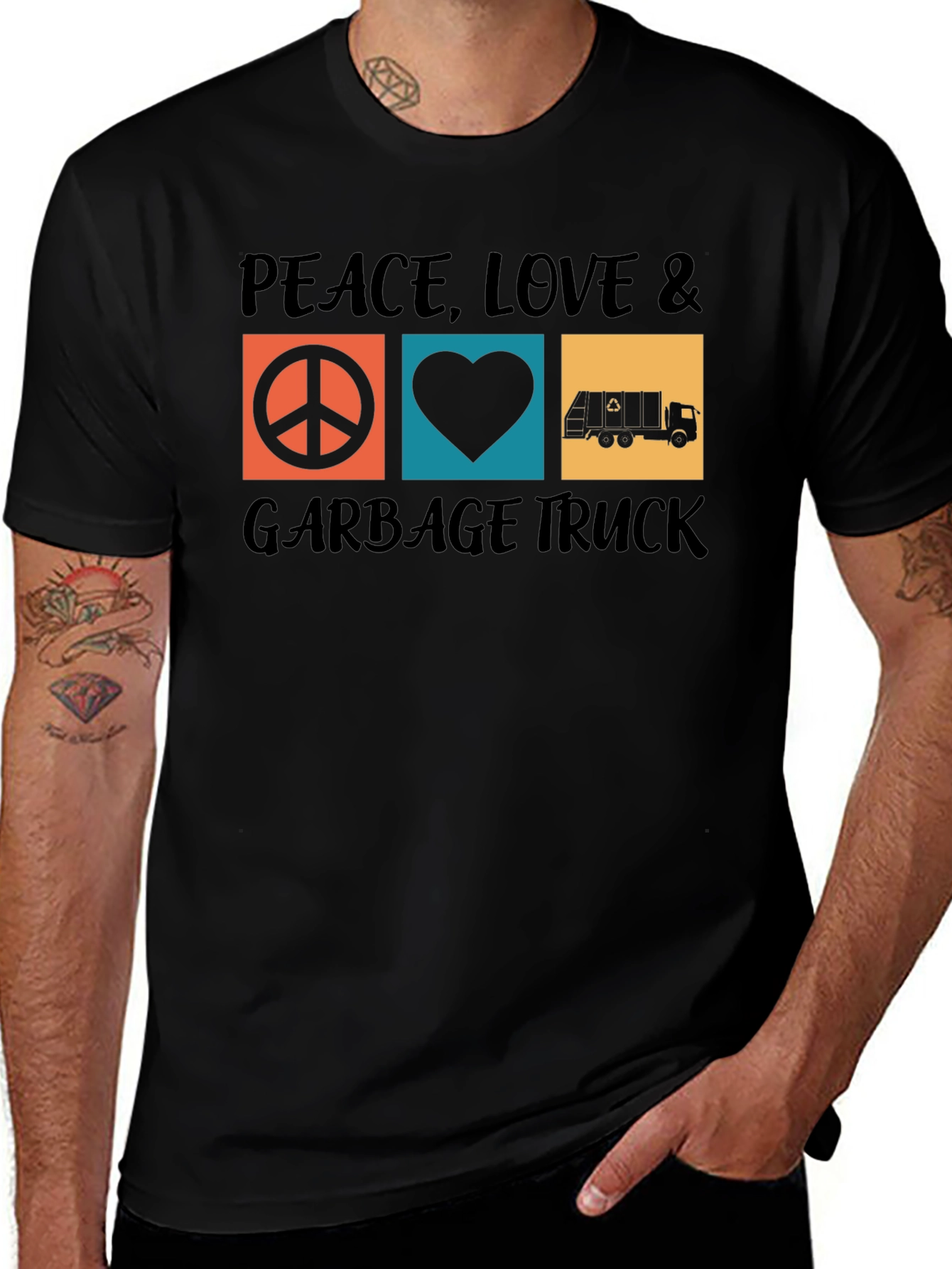 Peace Love & Garbage Truck Graphic T-Shirt