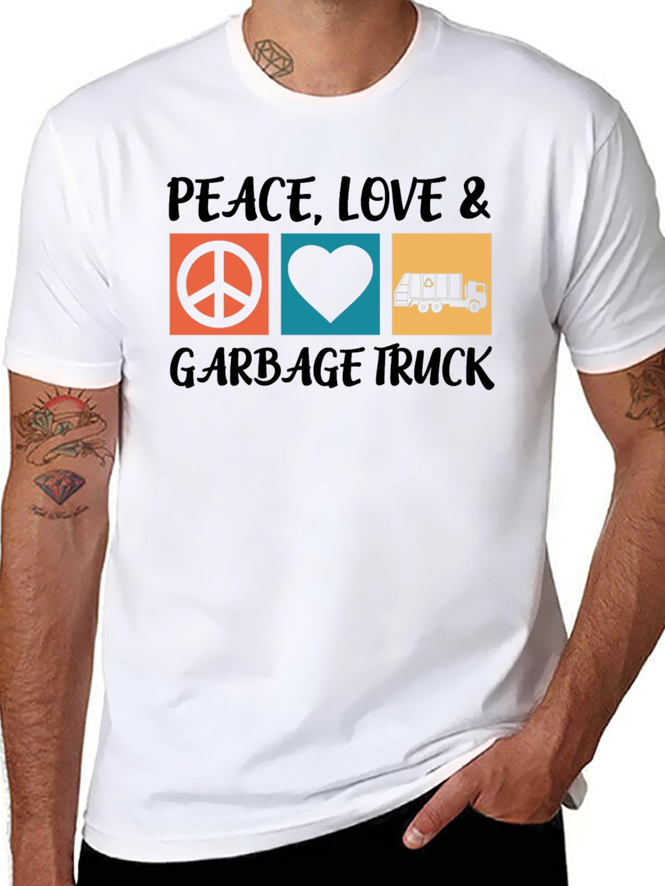 Peace Love & Garbage Truck Graphic T-Shirt