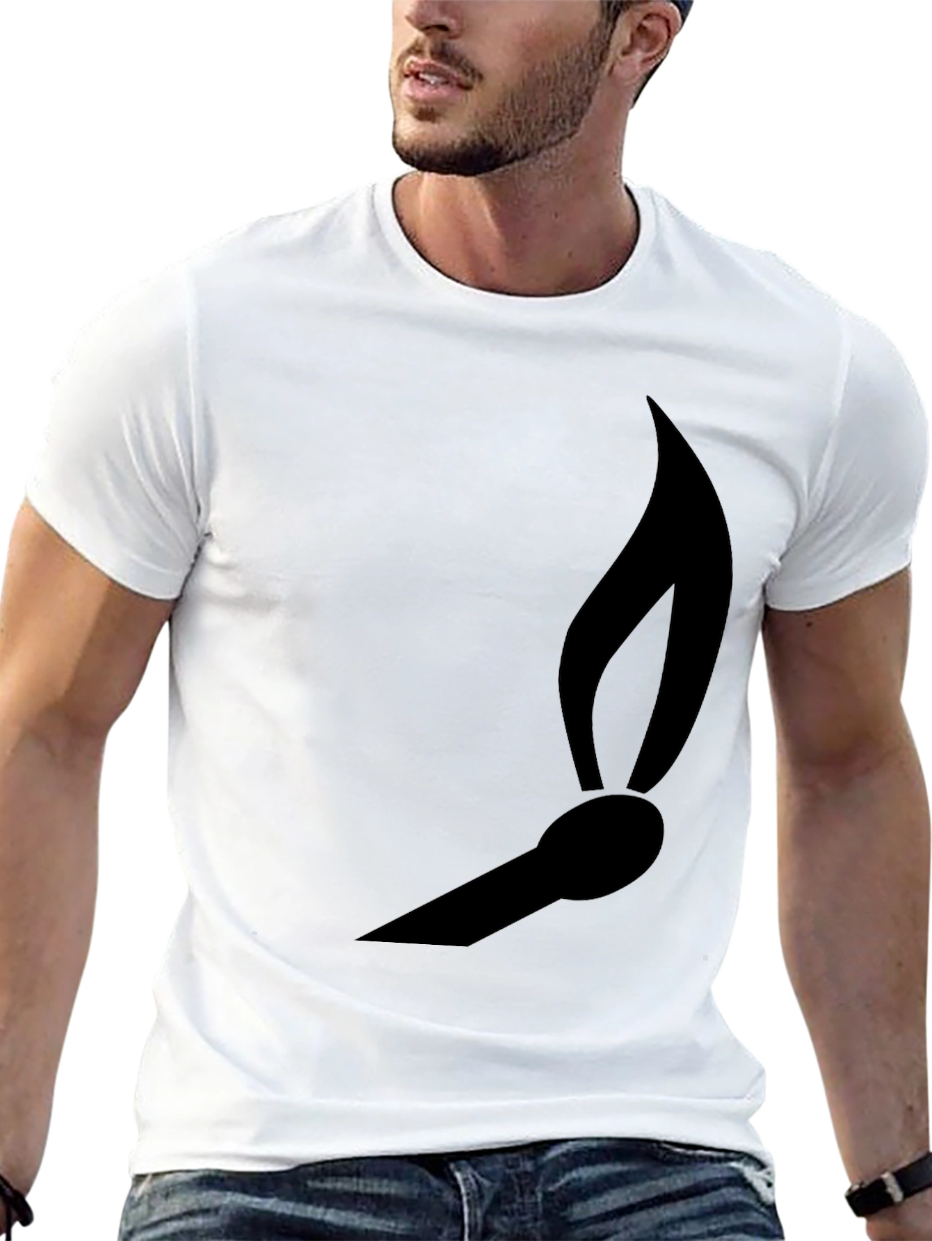 Matchstick Flame Graphic Tee - Black Cotton Casual Shirt