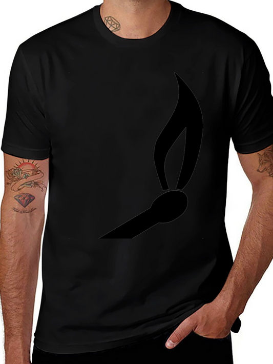 Matchstick Flame Graphic Tee - Black Cotton Casual Shirt