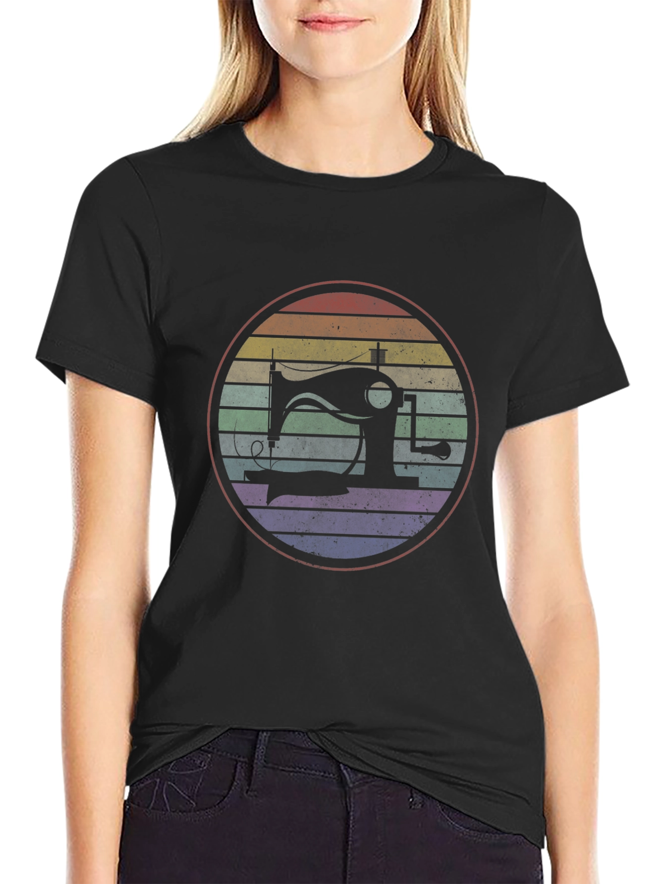 Retro Sewing Machine Rainbow T-Shirt