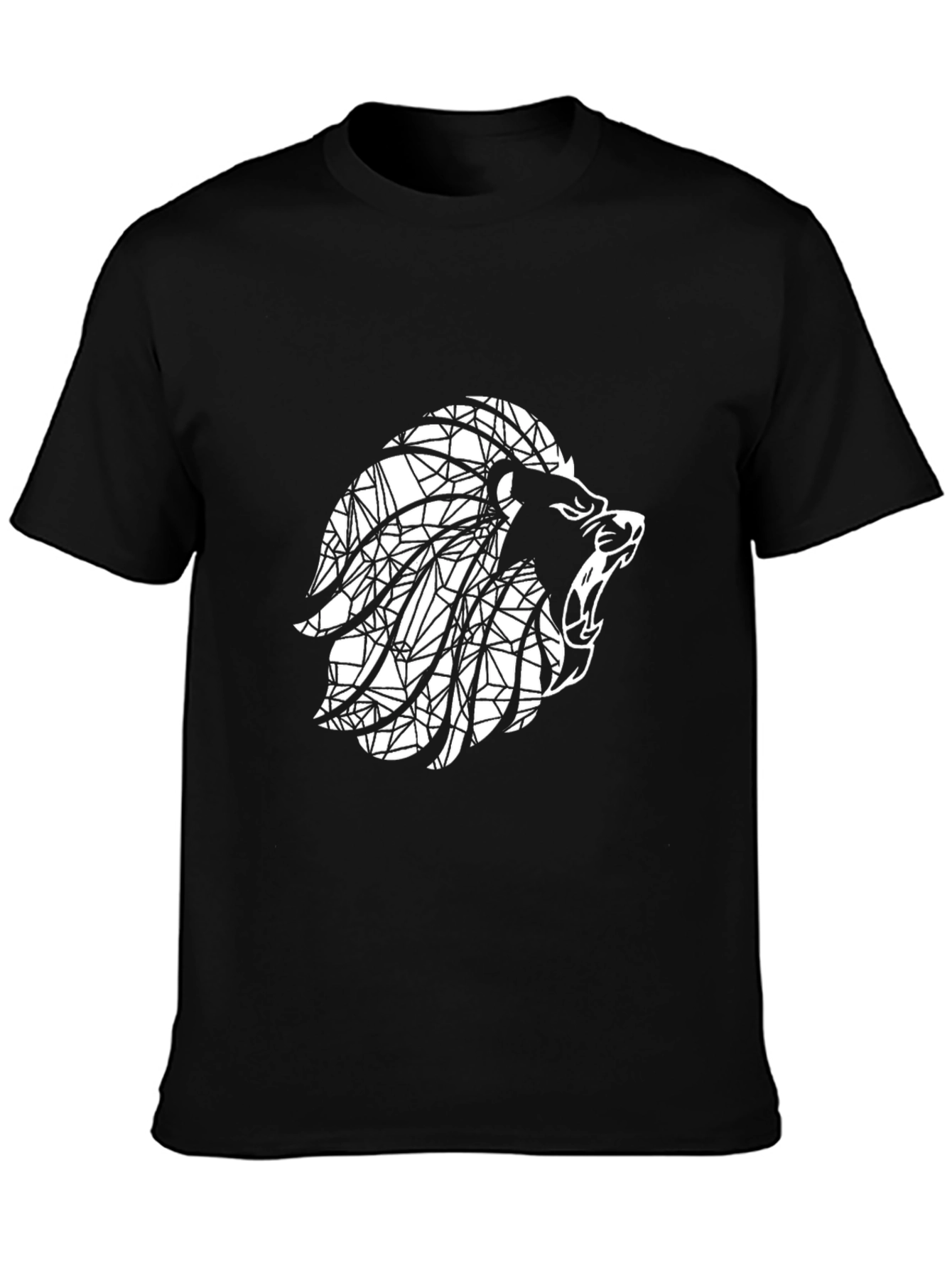 Geometric Lion Graphic Print Mens Black T-Shirt
