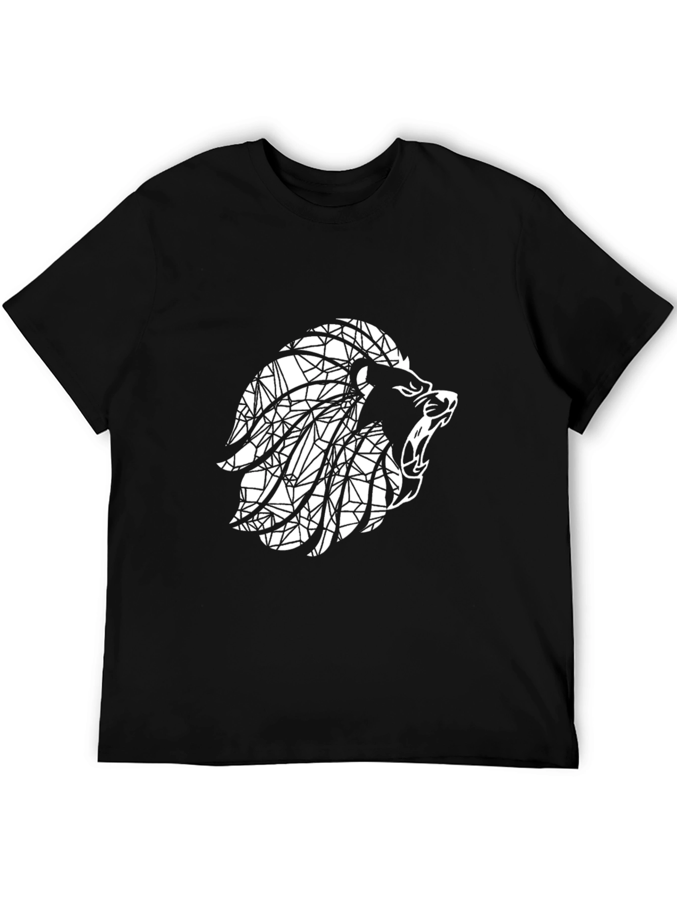 Geometric Lion Graphic Print Mens Black T-Shirt