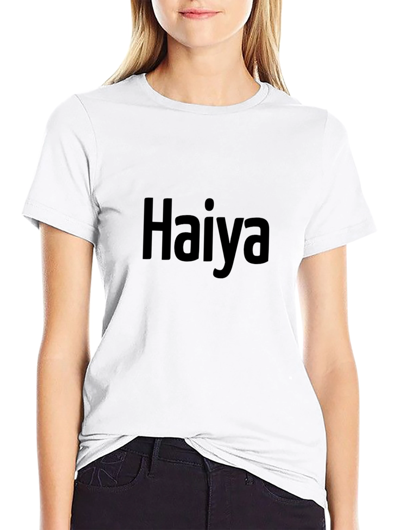 Haiya T-Shirt - Black Cotton Crew Neck Casual Tee
