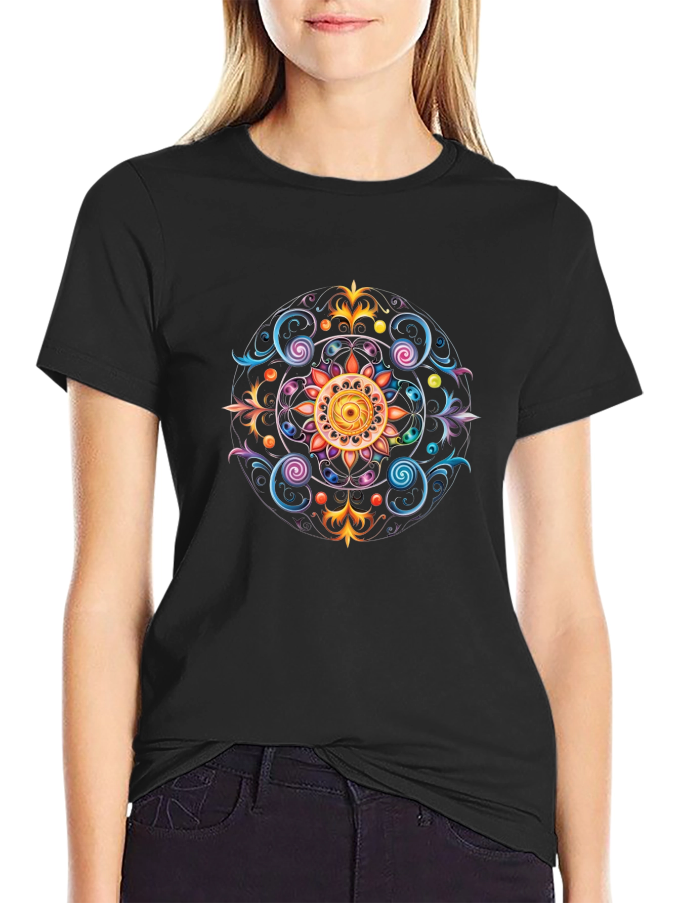Black T-Shirt with Mandala Design