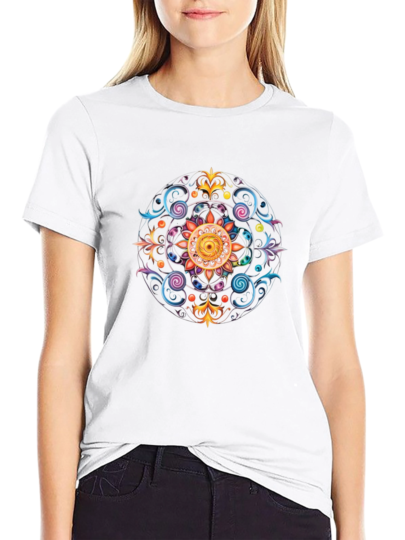 Black T-Shirt with Mandala Design