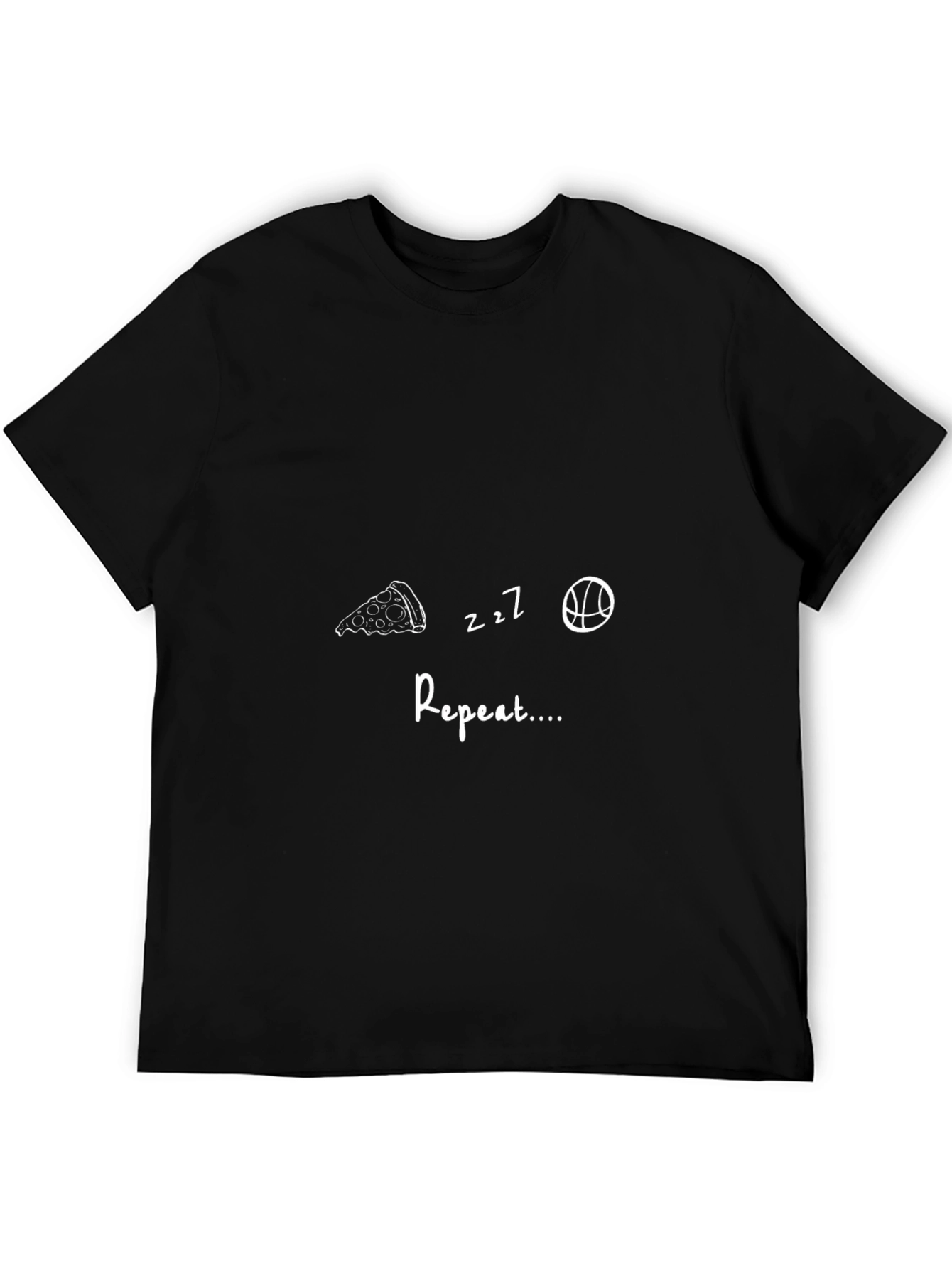 Pizza Sleep Basketball Repeat Black T-Shirt