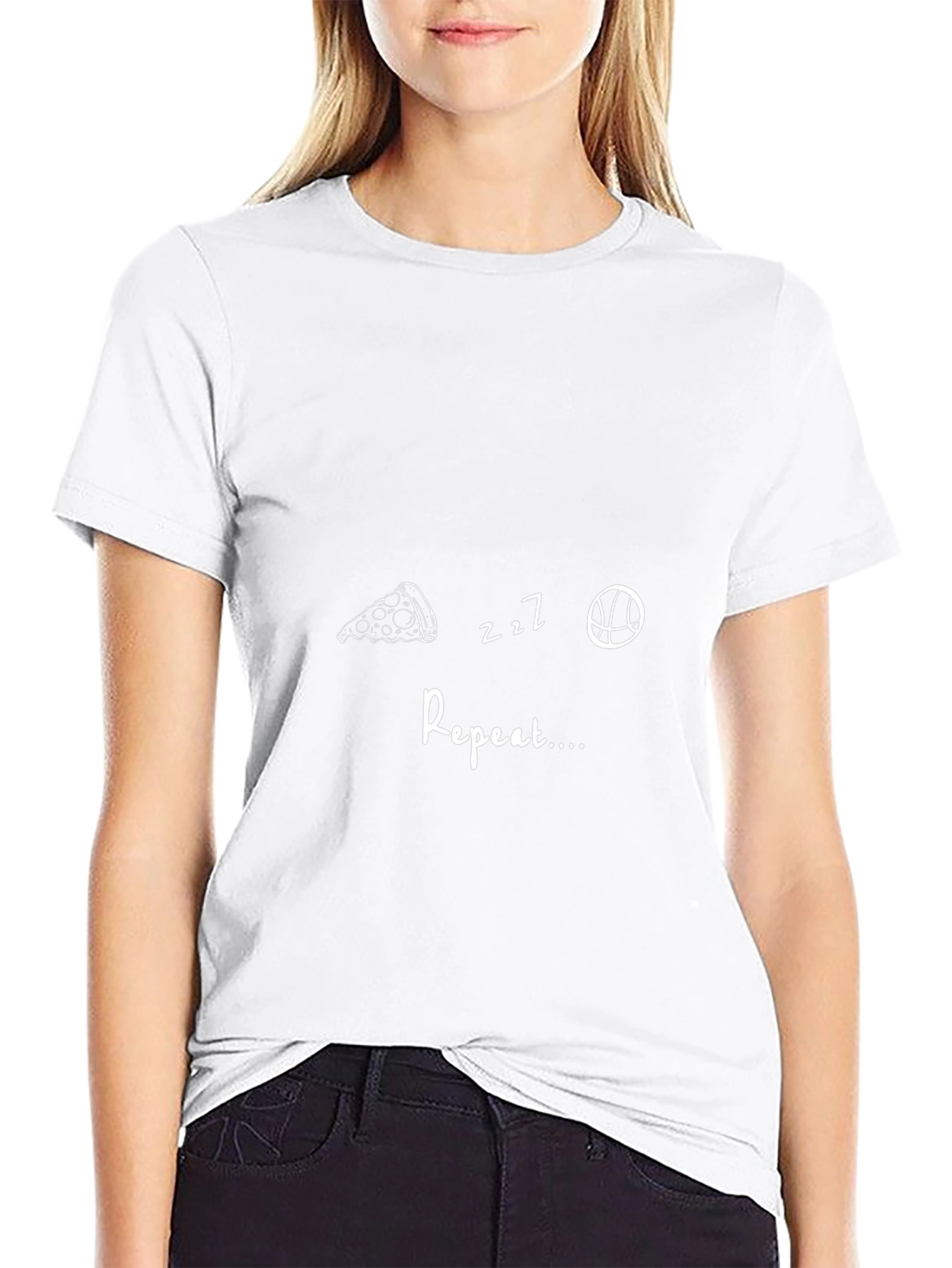 Pizza Sleep Basketball Repeat Black T-Shirt