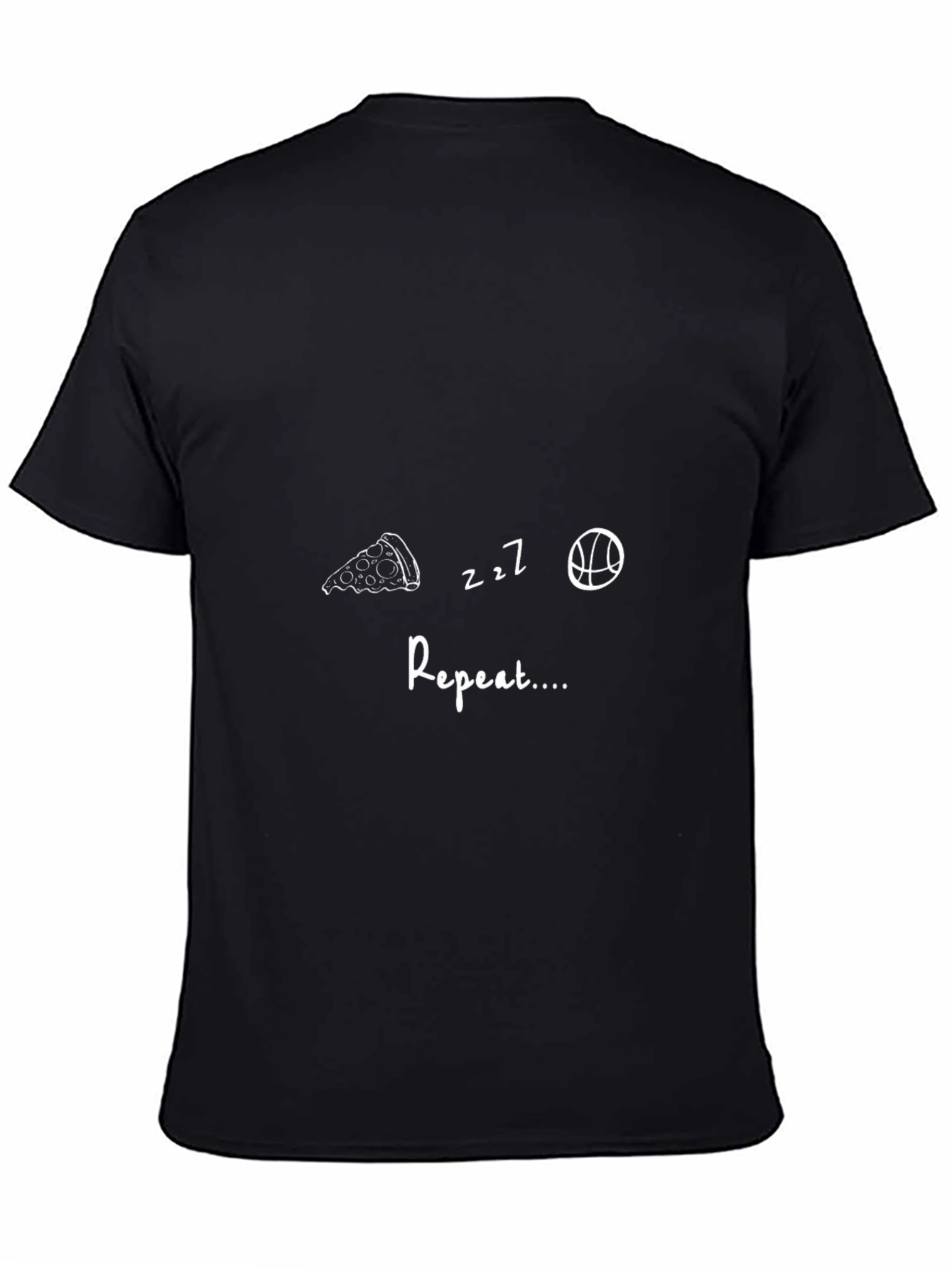 Pizza Sleep Basketball Repeat Black T-Shirt