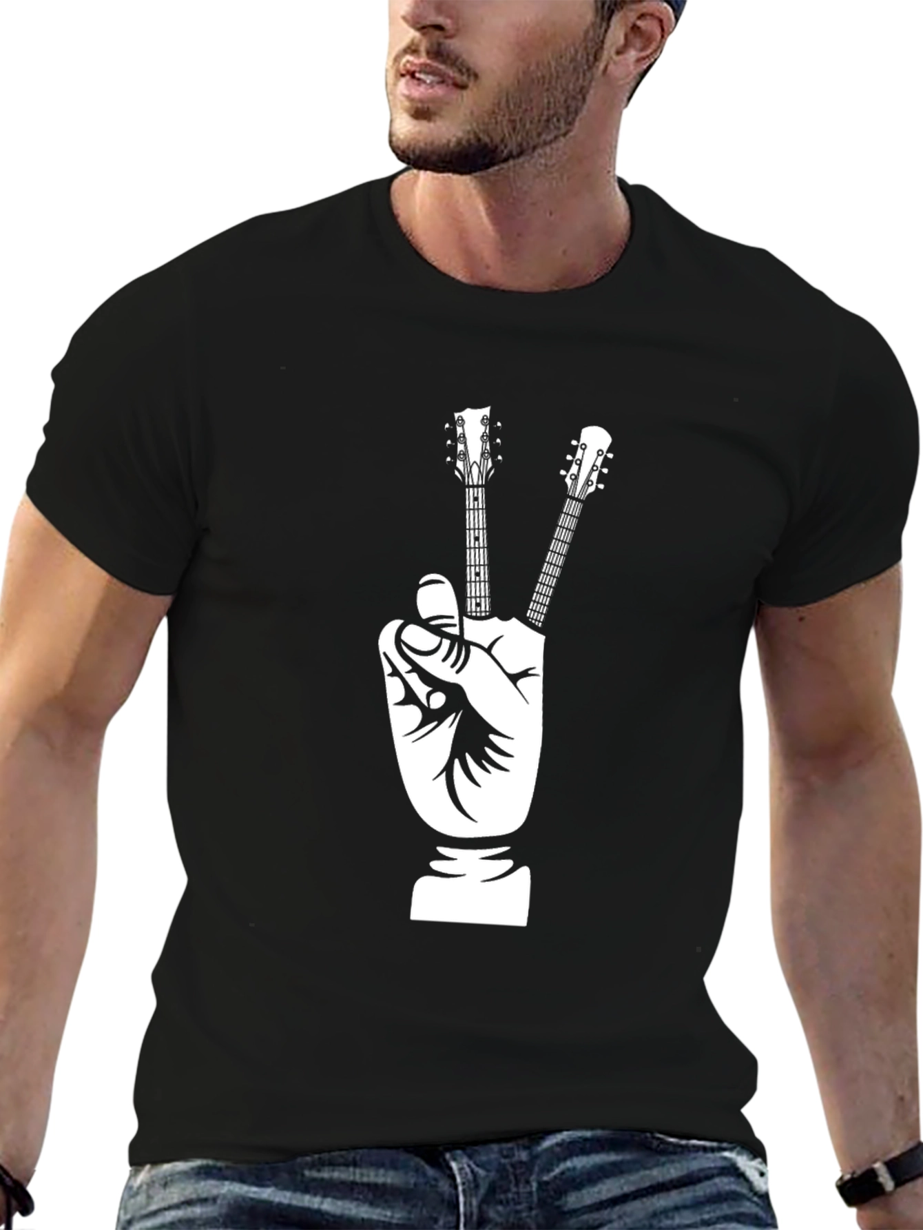 Peace Guitar Hand T-Shirt - Black