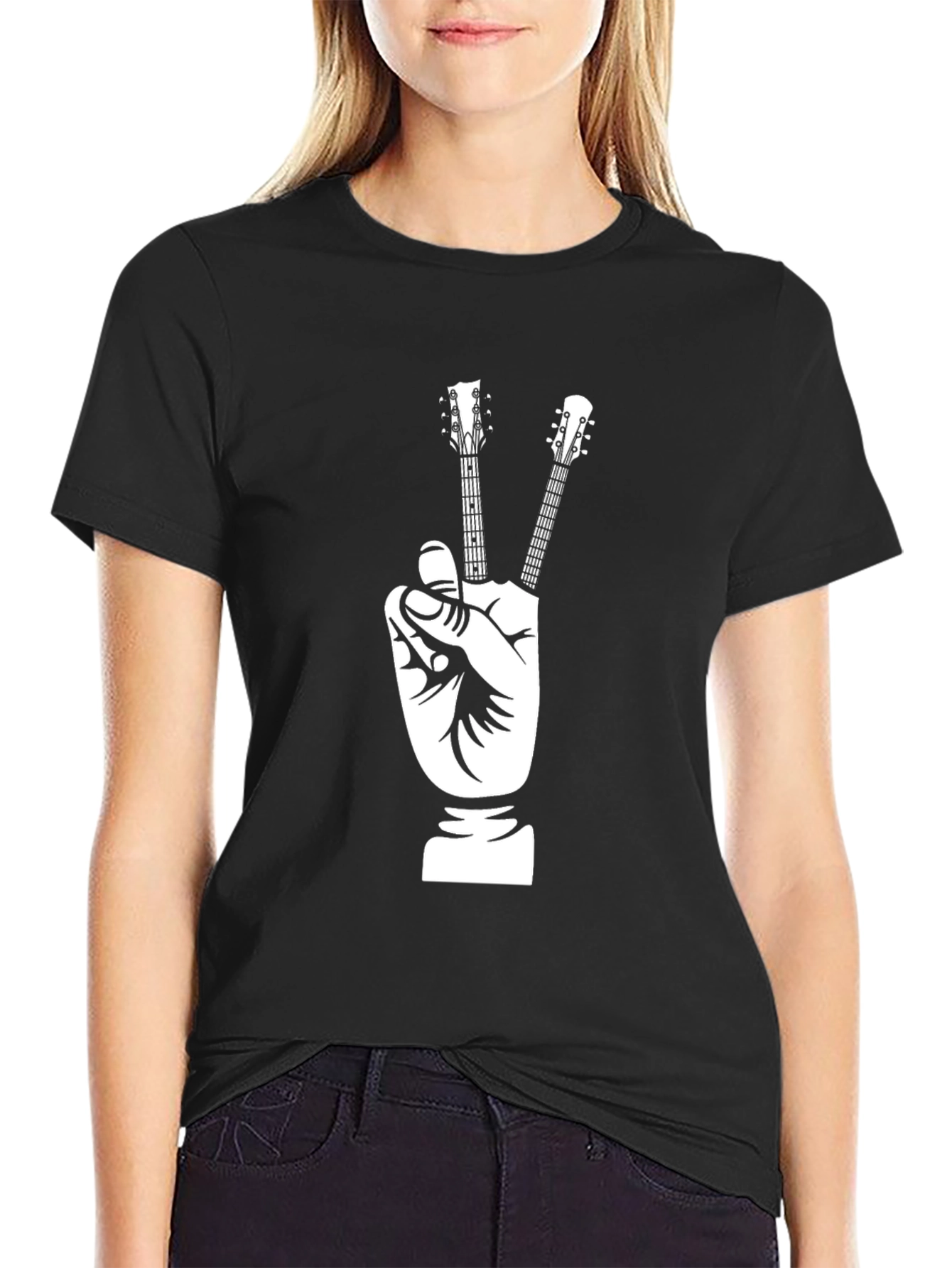 Peace Guitar Hand T-Shirt - Black