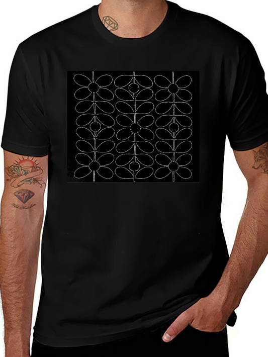 Retro Floral Pattern Black T-Shirt