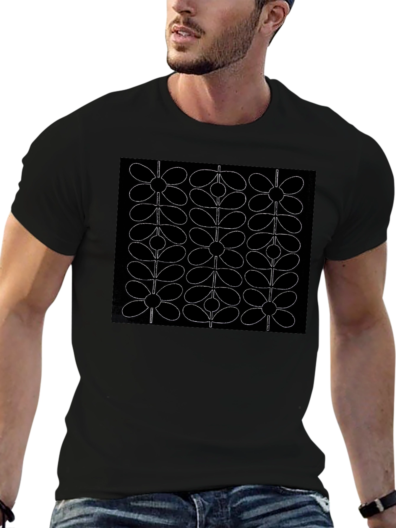 Retro Floral Pattern Black T-Shirt
