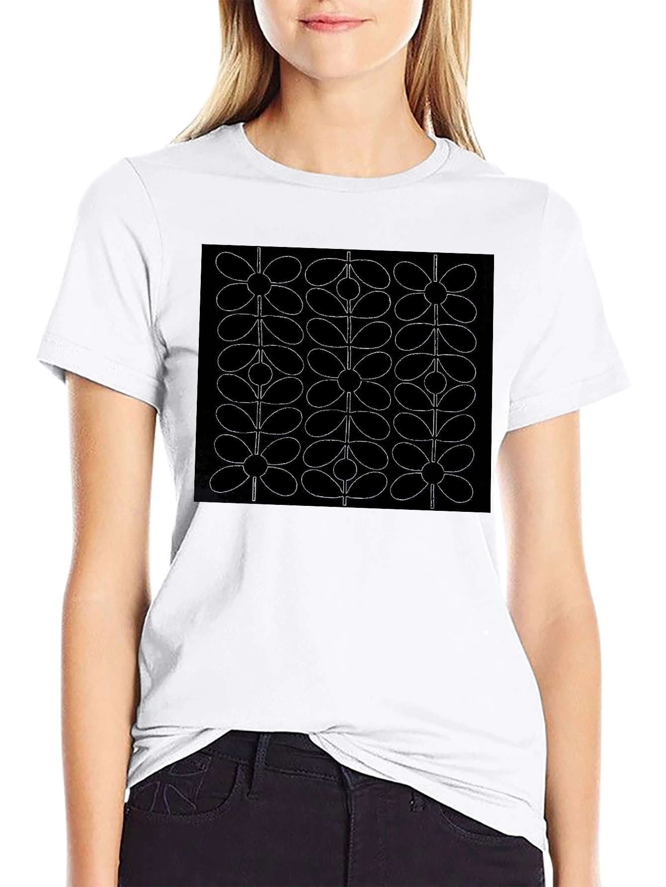 Retro Floral Pattern Black T-Shirt
