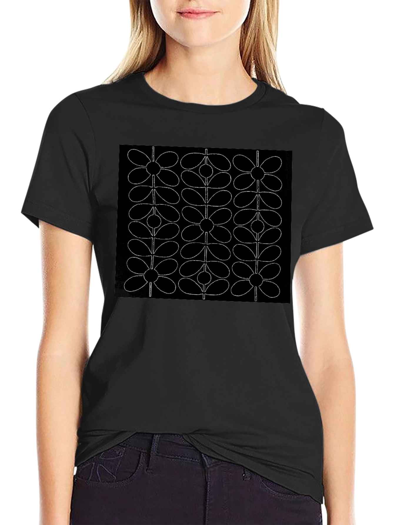 Retro Floral Pattern Black T-Shirt