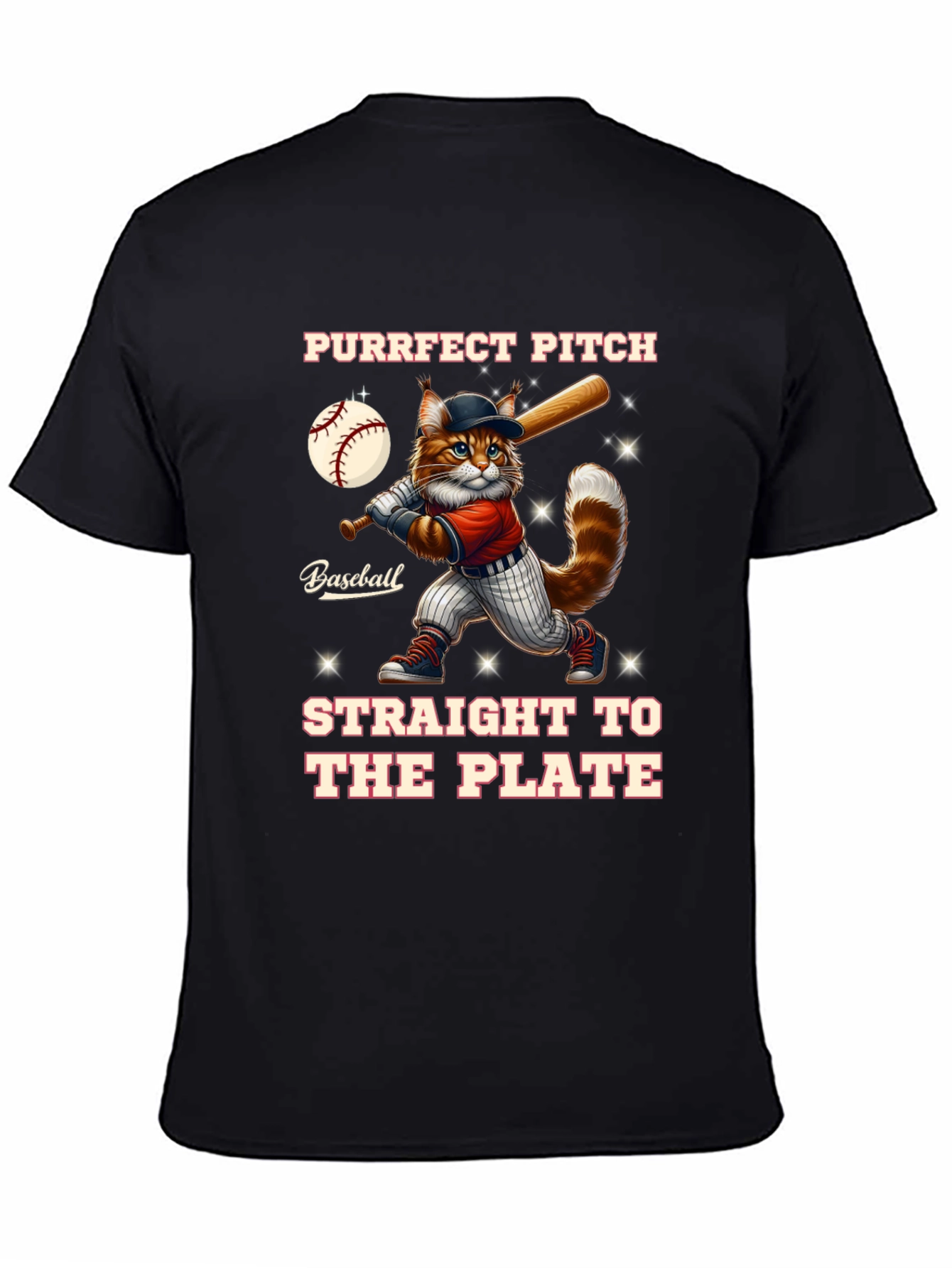 Purrfect Pitch Baseball Cat Graphic T-Shirt
