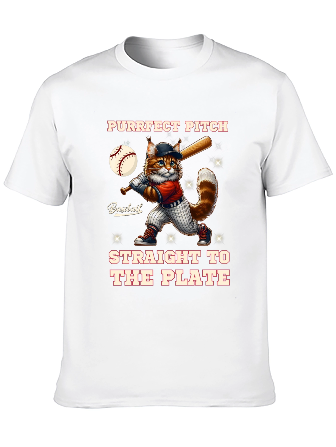 Purrfect Pitch Baseball Cat Graphic T-Shirt