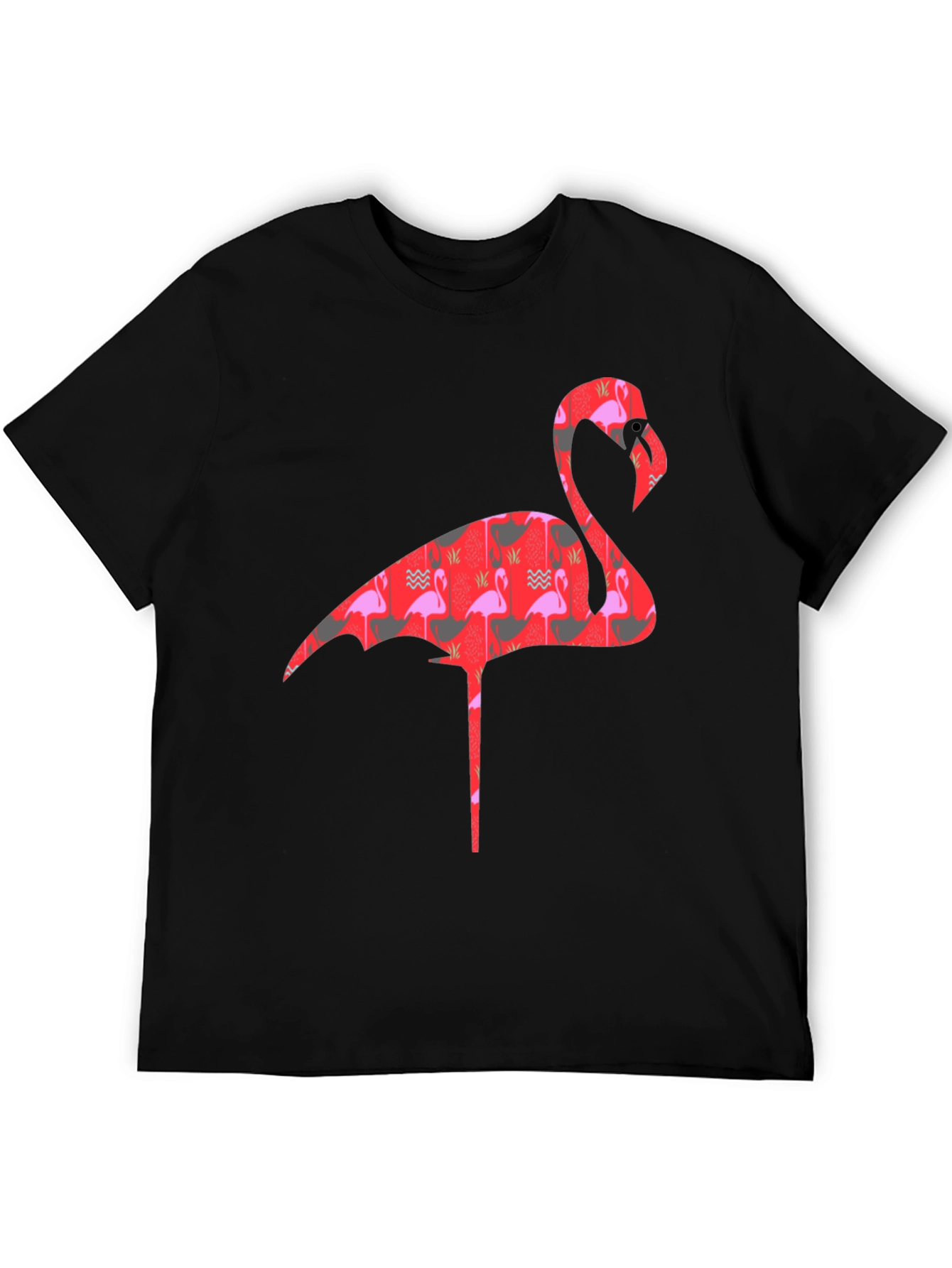 Flamingo Print Mens Black T-Shirt