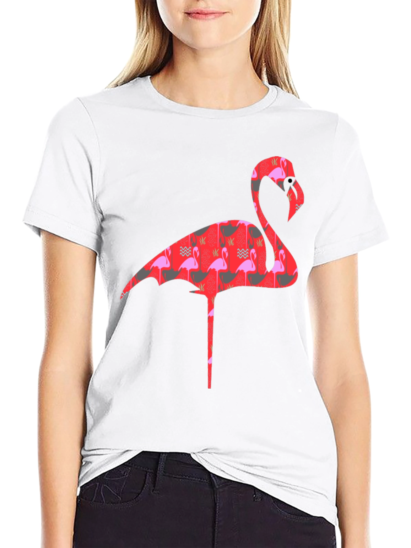 Flamingo Print Mens Black T-Shirt