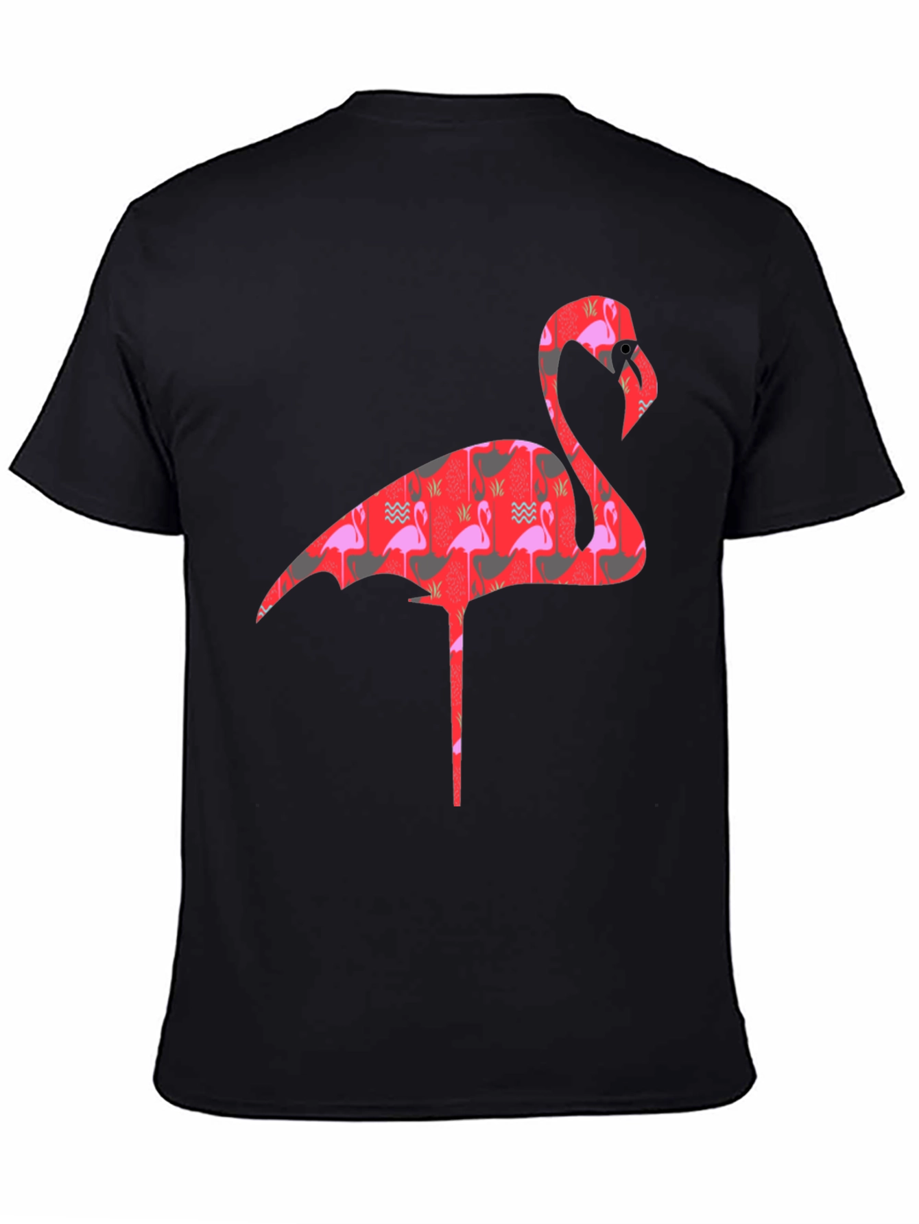 Flamingo Print Mens Black T-Shirt