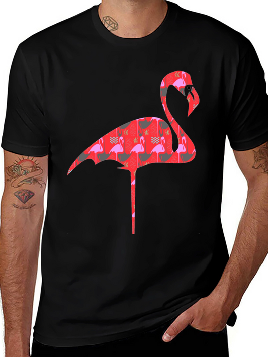 Flamingo Print Mens Black T-Shirt