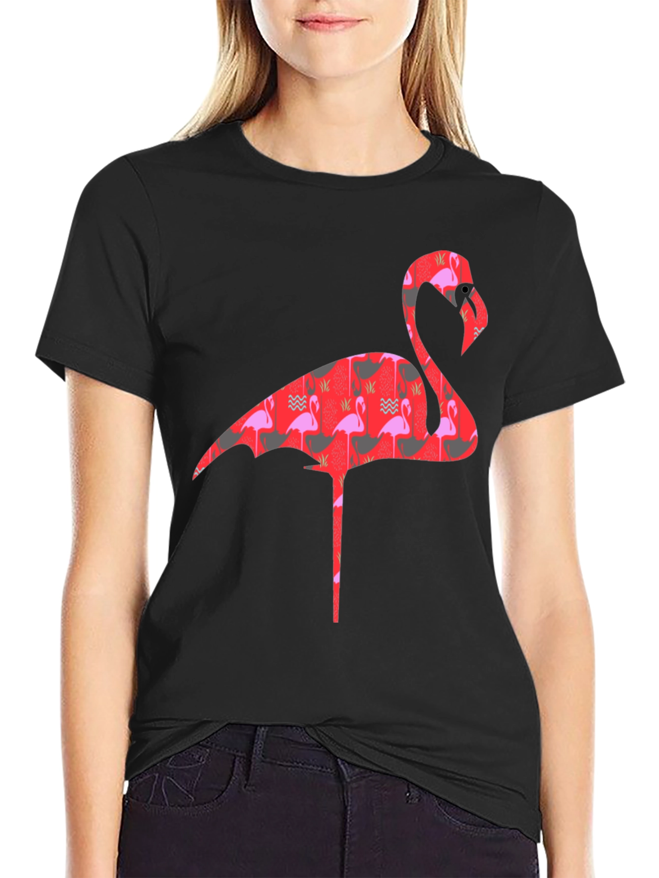 Flamingo Print Mens Black T-Shirt