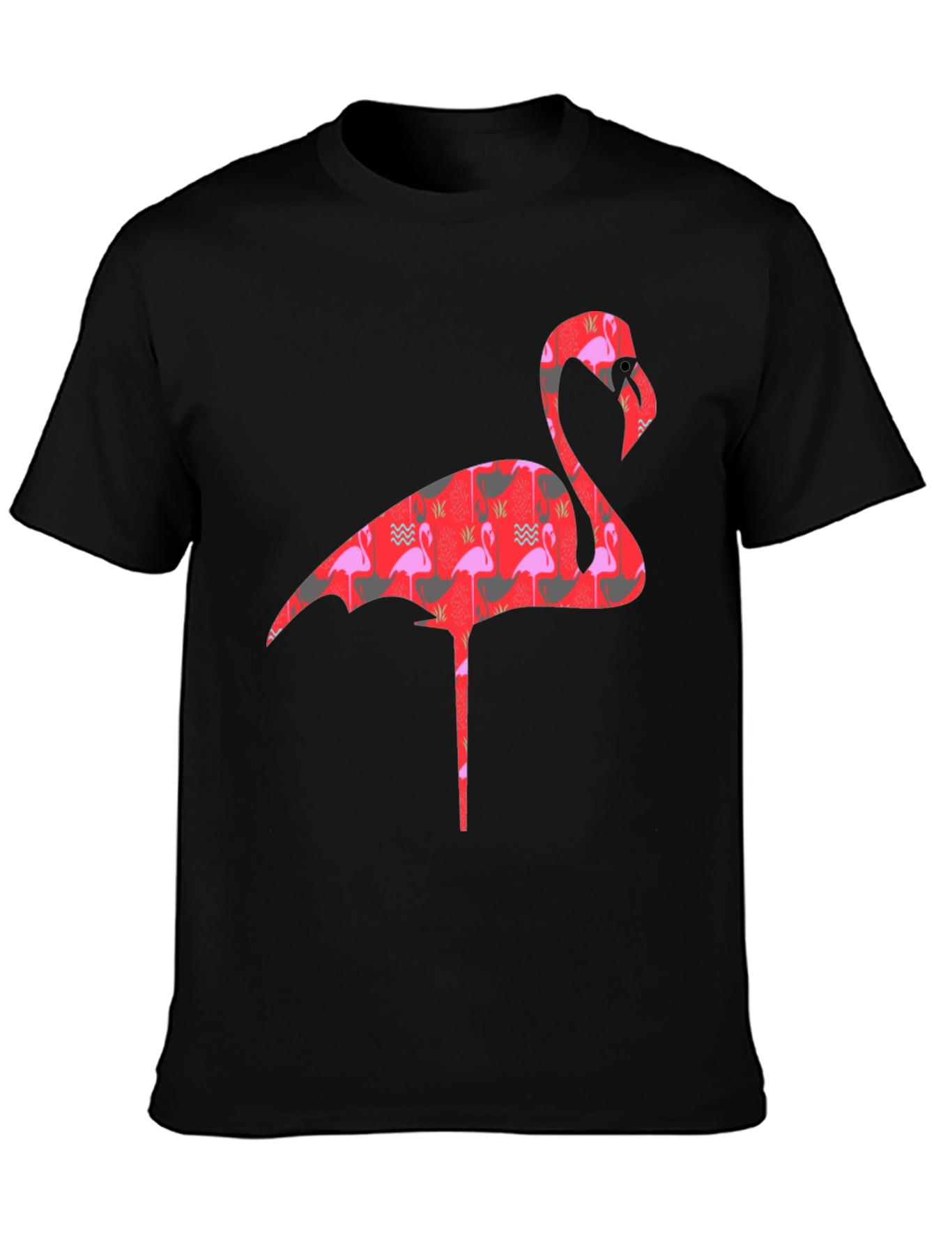 Flamingo Print Mens Black T-Shirt